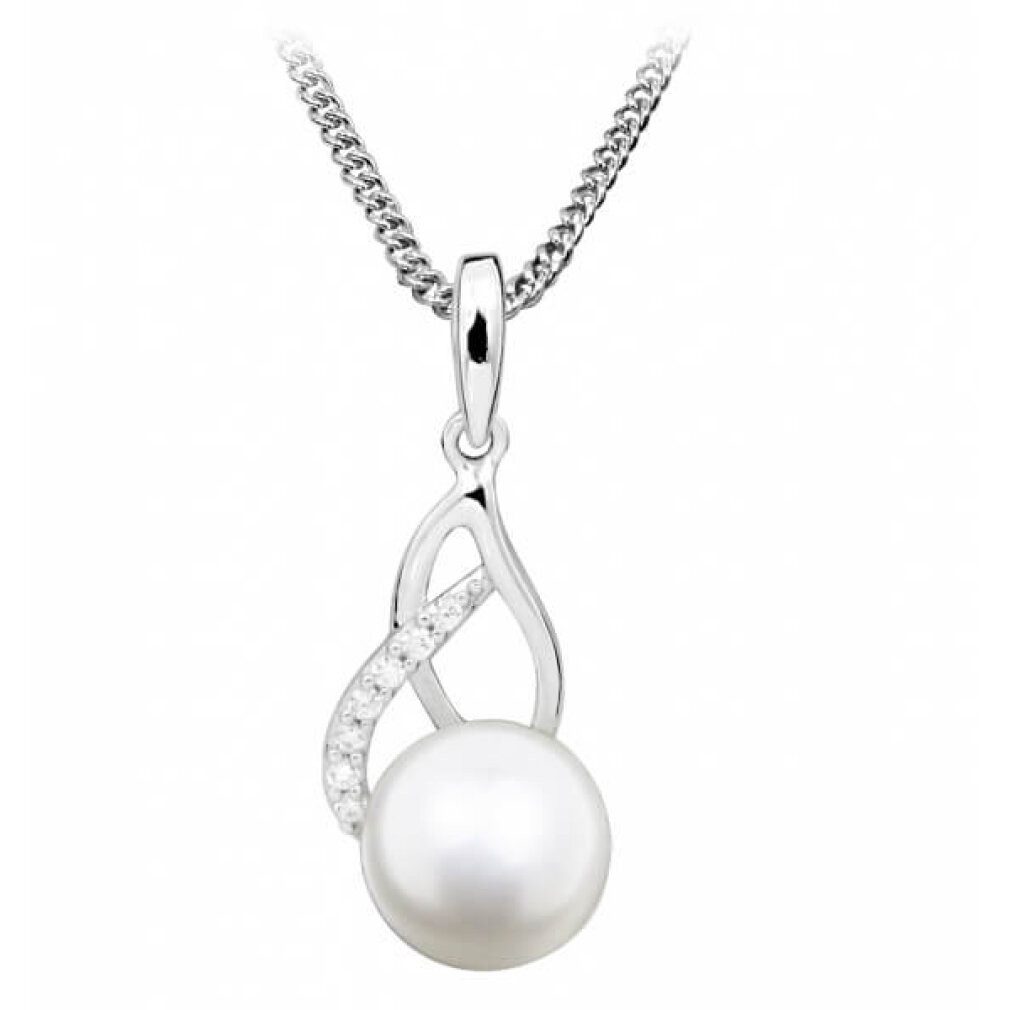 Kette mit Einhänger Gentle necklace with pearl and zircons SC404 (chain, pendant)