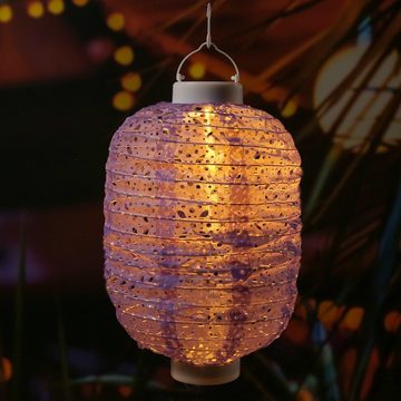 MARELIDA LED Lampion Solar Gartenlampion mit Muster lila H: 30cm Party Balkon Terrasse, LED Classic, warmweiß (2100K bis 3000K)