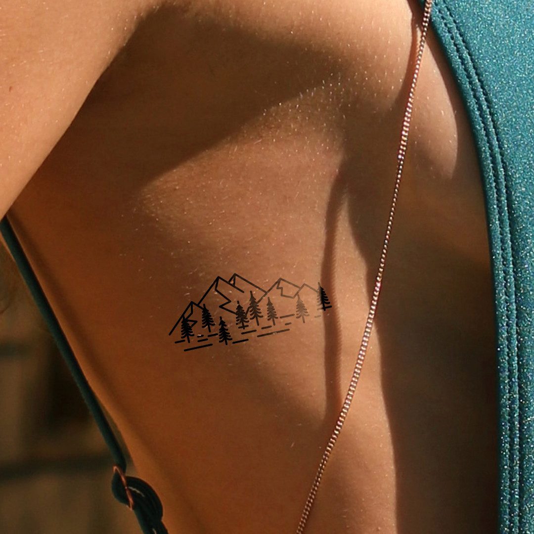 Inkster Schmuck-Tattoo Berge und Bäume Tattoo, wasserfestes temporäres Tattoo, 2 Wochen Halt