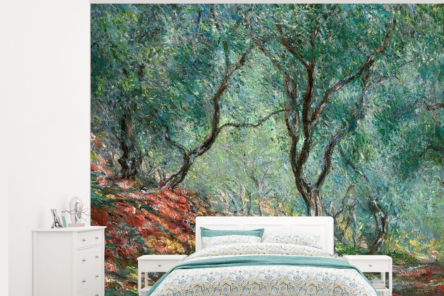 MuchoWow Fototapete Olivenbäume im Garten von Moreno - Gemälde von Claude Monet, Matt, bedruckt, (5 St), Montagefertig Vinyl Tapete für Wohnzimmer, Wandtapete
