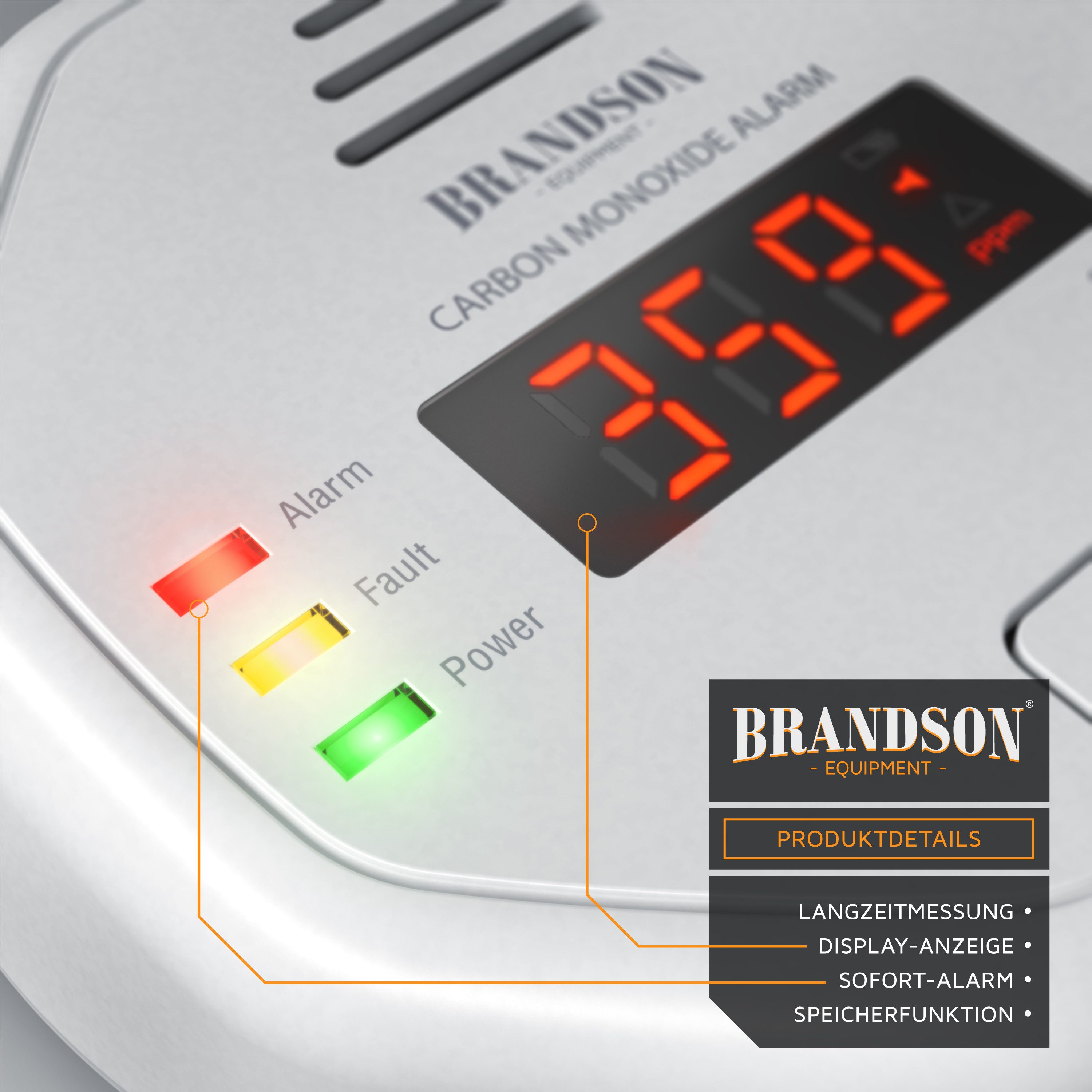 Brandson 3x Kohlenmonoxid Melder mit LCD, CO Alarm, 7-10 Jahre Batterie CO-Melder (Warnmelder, Lauter Alarm 85 dB, Testschalter. DIN EN50291 Zertifiziert) – Bild 4 von 5