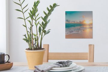 OneMillionCanvasses® Leinwandbild Sonnenuntergang - Strand - Meer - Sommer - Blau, (1 St), Leinwand Bilder für Wohnzimmer Schlafzimmer