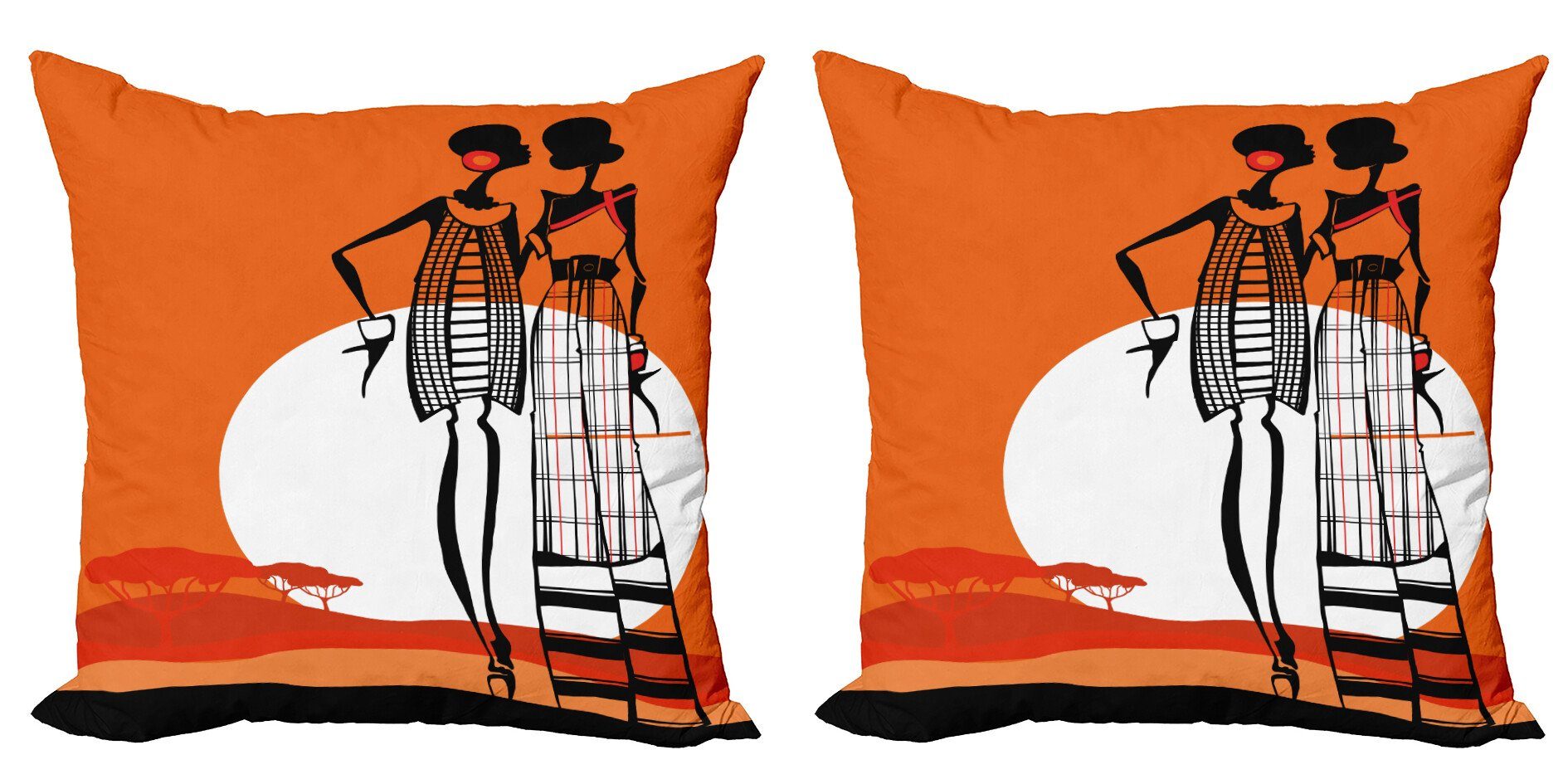 Kissenbezüge Modern Accent Doppelseitiger Digitaldruck, Abakuhaus (2 Stück), afrikanisch Frauen auf Wüste
