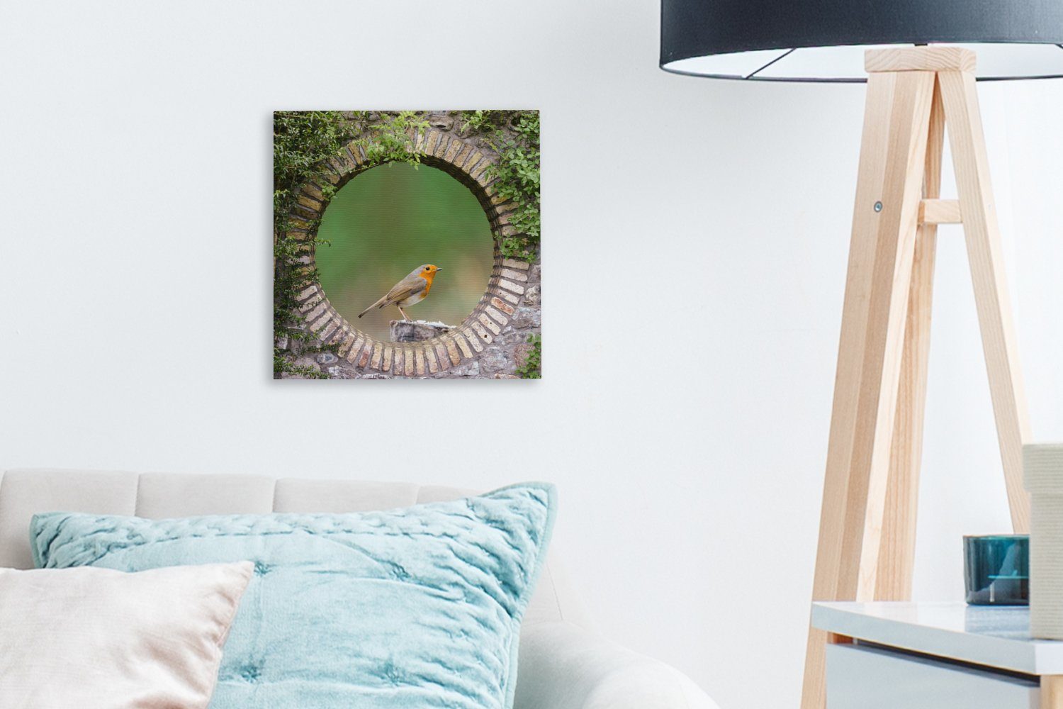 - - Vogel Leinwand Rotkehlchen, OneMillionCanvasses® St), Durchblick Wohnzimmer (1 Bilder für Schlafzimmer Leinwandbild