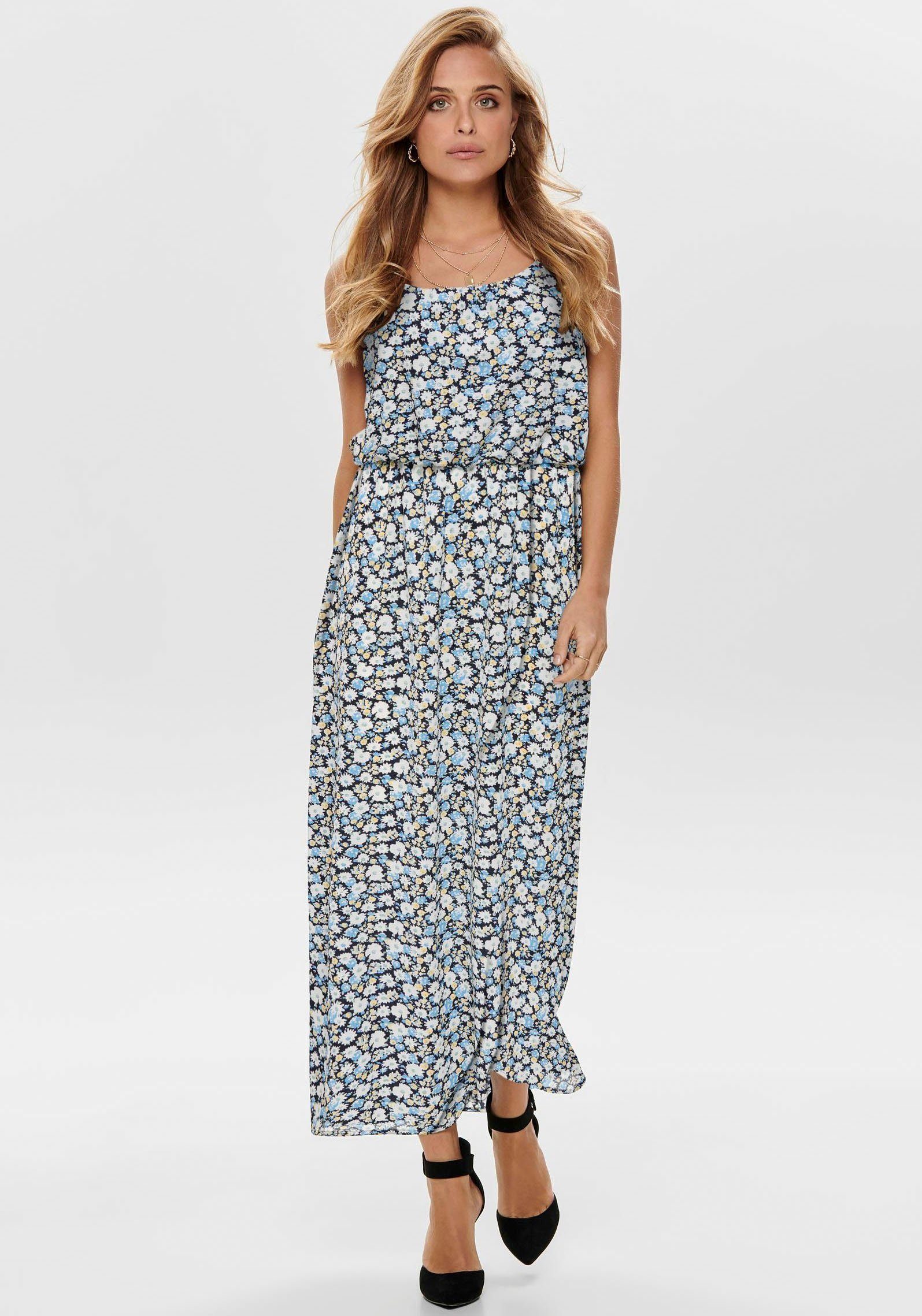 ONLY Maxikleid ONLWINNER S/L MAXI DRESS NOOS PTM mit Spaghettiträger night sky aop flower floor