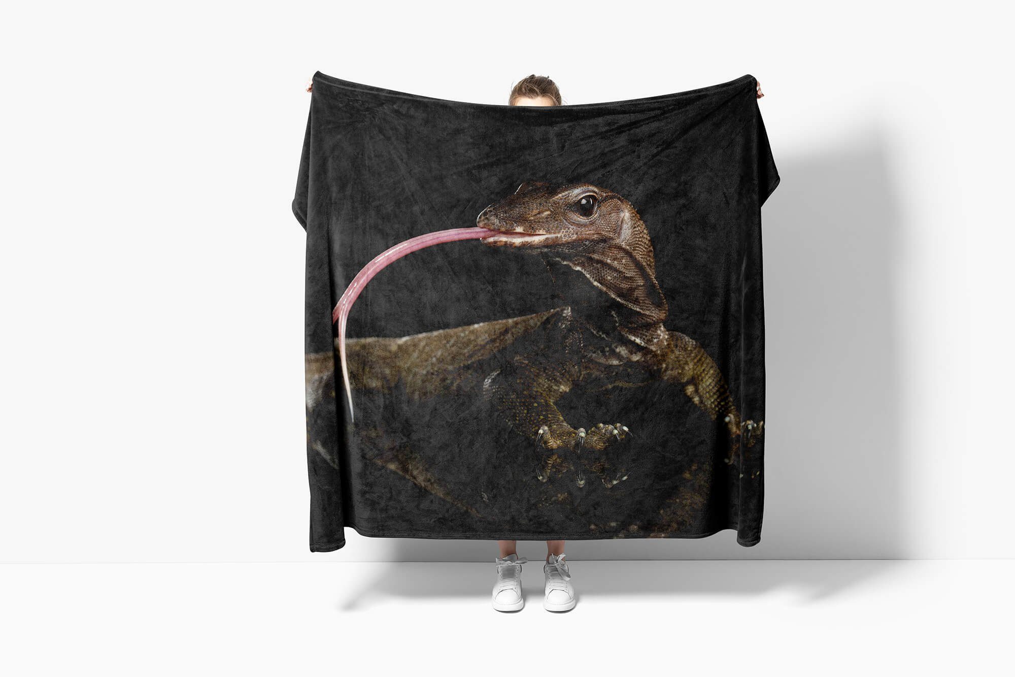 (1-St), Saunatuch Waran Tiermotiv Strandhandtuch Sinus Handtuch Reptil, Handtuch Kuscheldecke Handtücher Art mit Baumwolle-Polyester-Mix