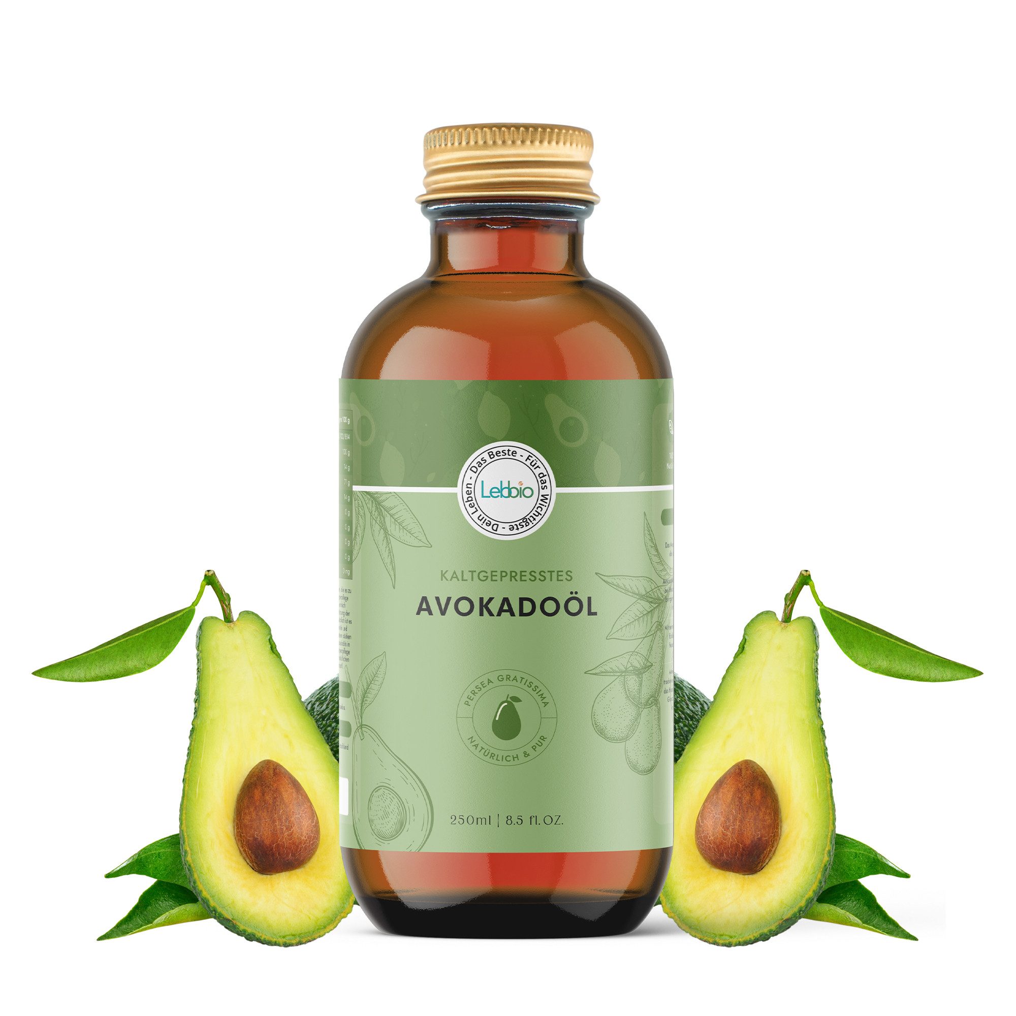 Lebbio Körperöl Avocado Öl - Feuchtigkeitsspendend & mild im Geschmack, 250 ml Inhalt