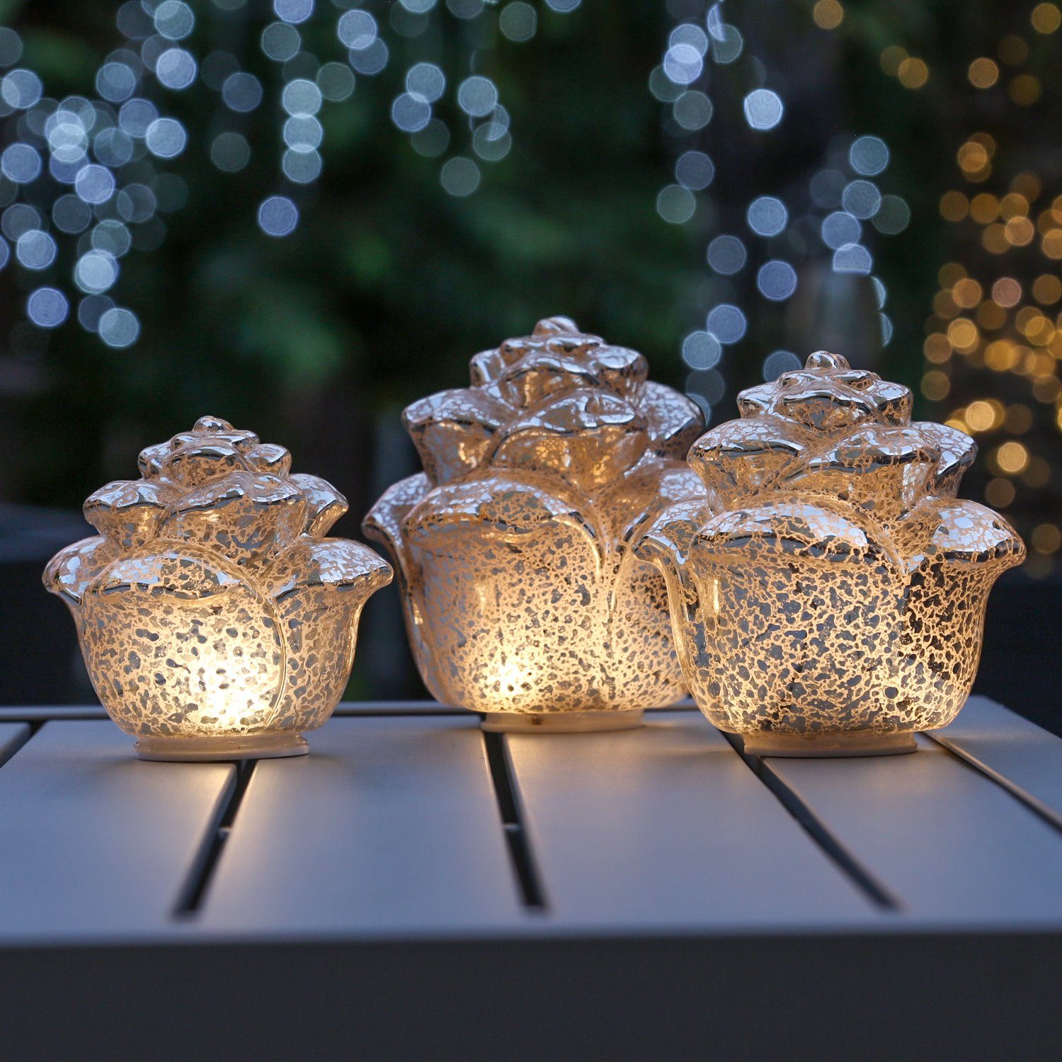 MARELIDA Dekolicht »LED Dekoleuchte ROSE Timer 3er Set silber