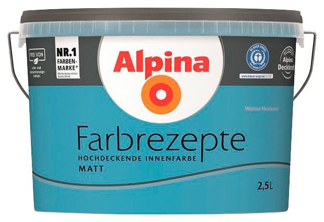 Alpina Wand- und Deckenfarbe Farbrezepte Weiter Horizont, Volles Azurblau, matt, 2,5 Liter