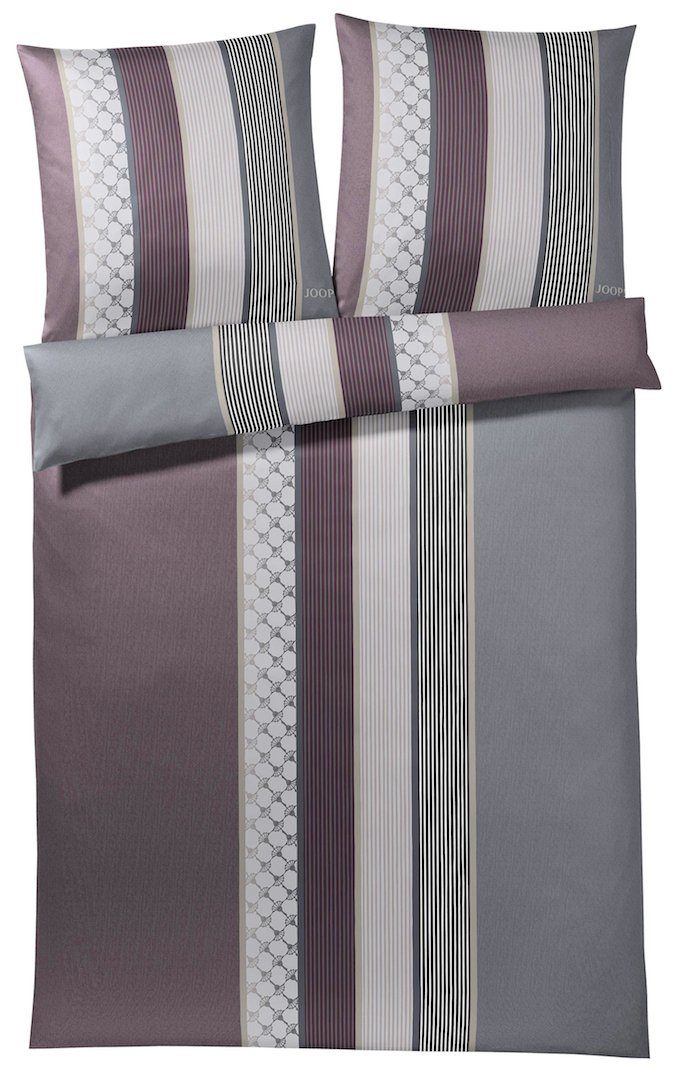 JOOP! Bettwäsche Cornflower Stripes Deep Wine 4069 01 Mako Satin, Mako-Satin, 3 teilig, gestreift, Linien, Schriftzug