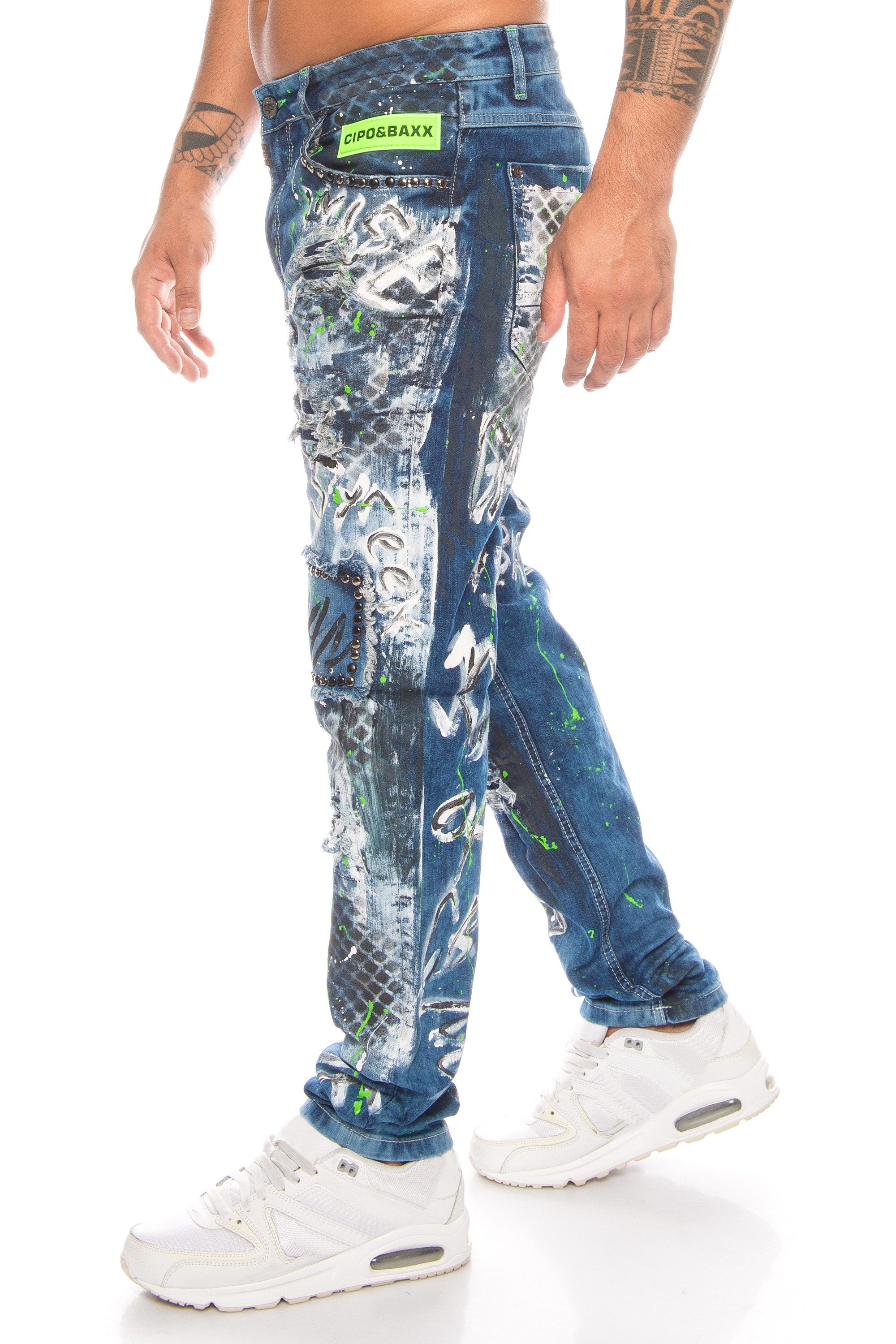 Cipo & Baxx Slim-fit-Jeans Herren Jeans Hose mit ausgefallenem Graffiti Des günstig online kaufen