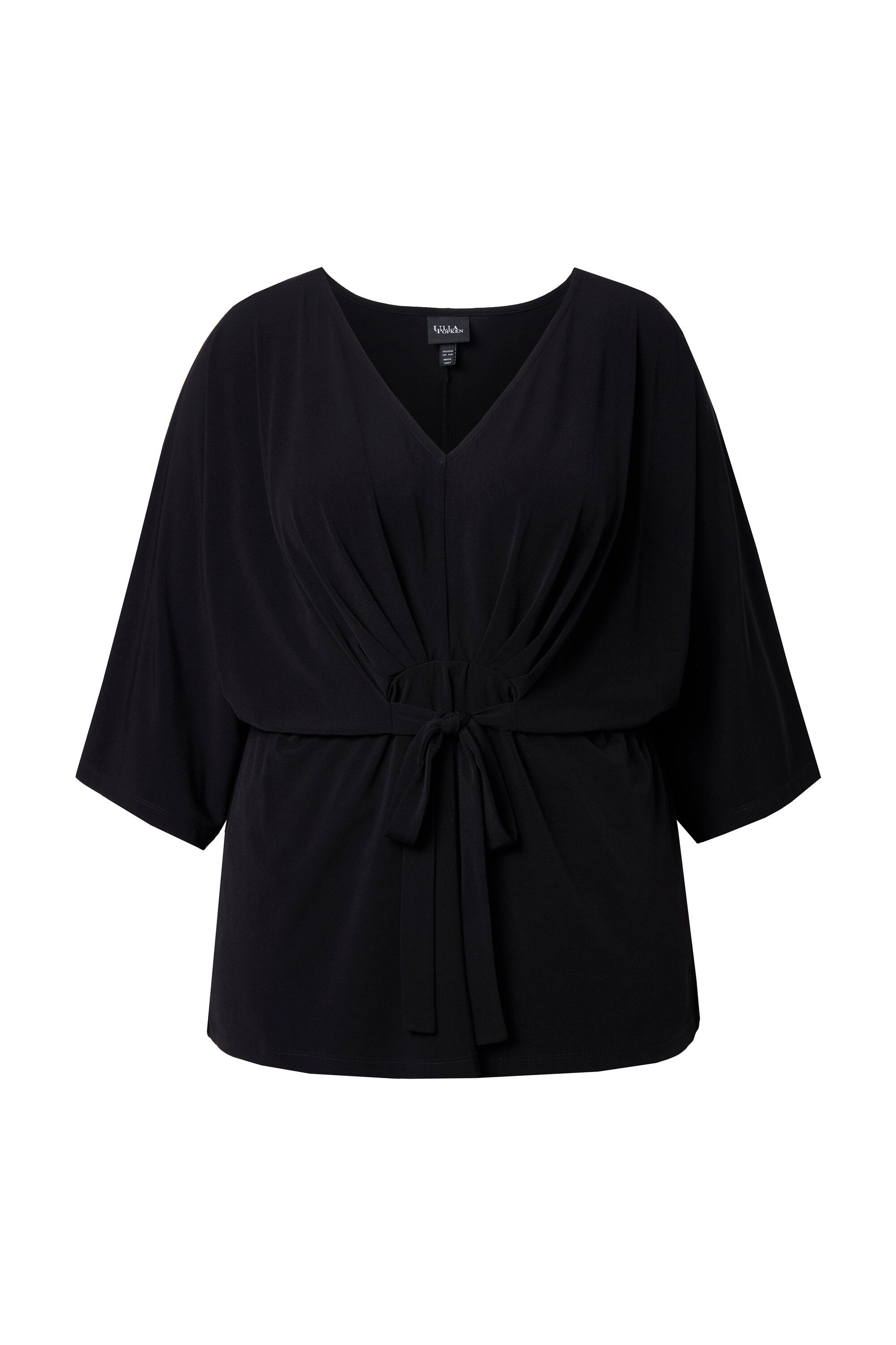 Ulla Popken Longtop Kimono-Shirt Bindegürtel V-Ausschnitt 3/4-Arm