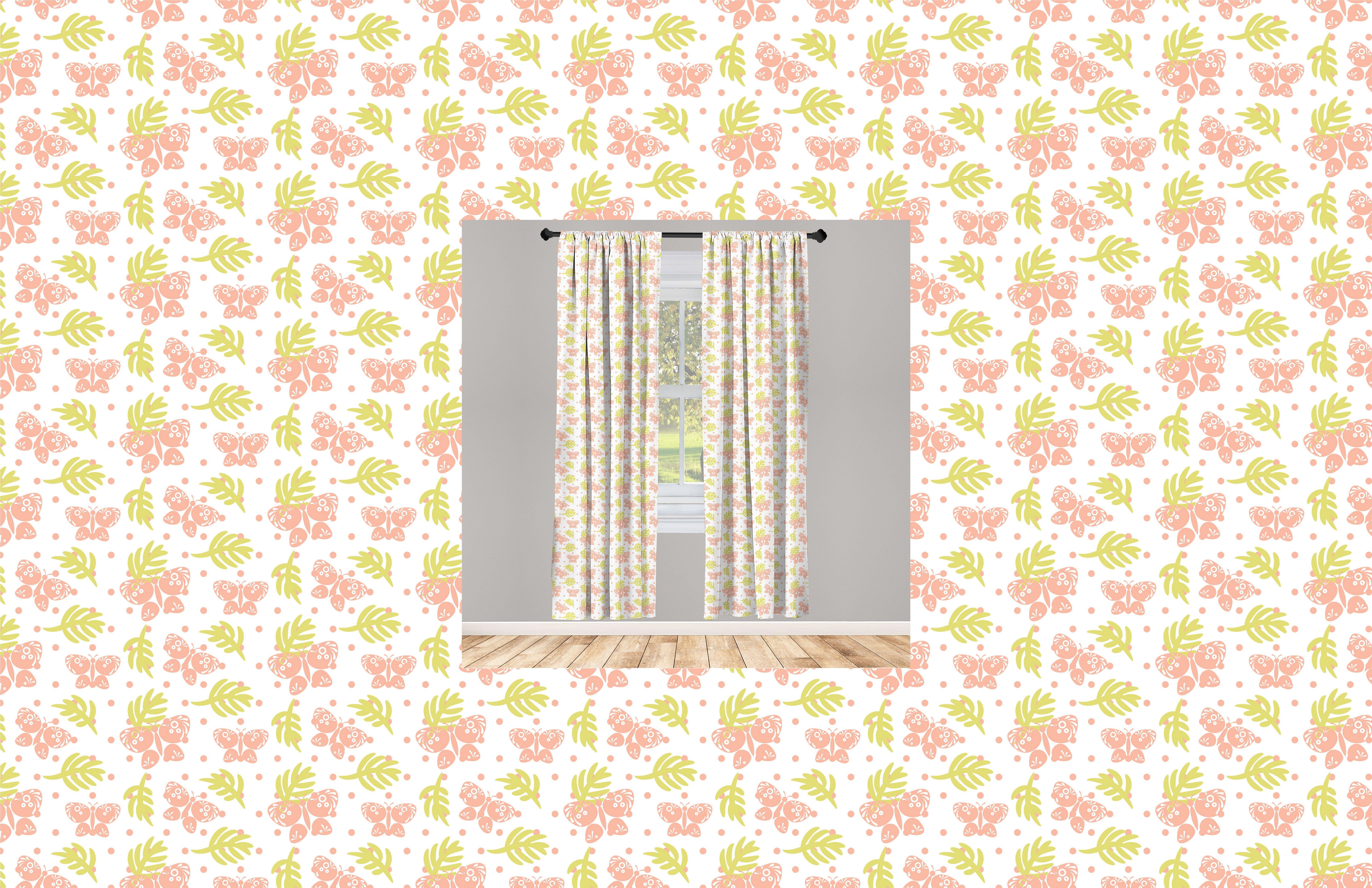 Gardine Vorhang für Wohnzimmer Schlafzimmer Dekor, Abakuhaus, Microfaser, erröten Rosa Zweige und Schmetterlinge