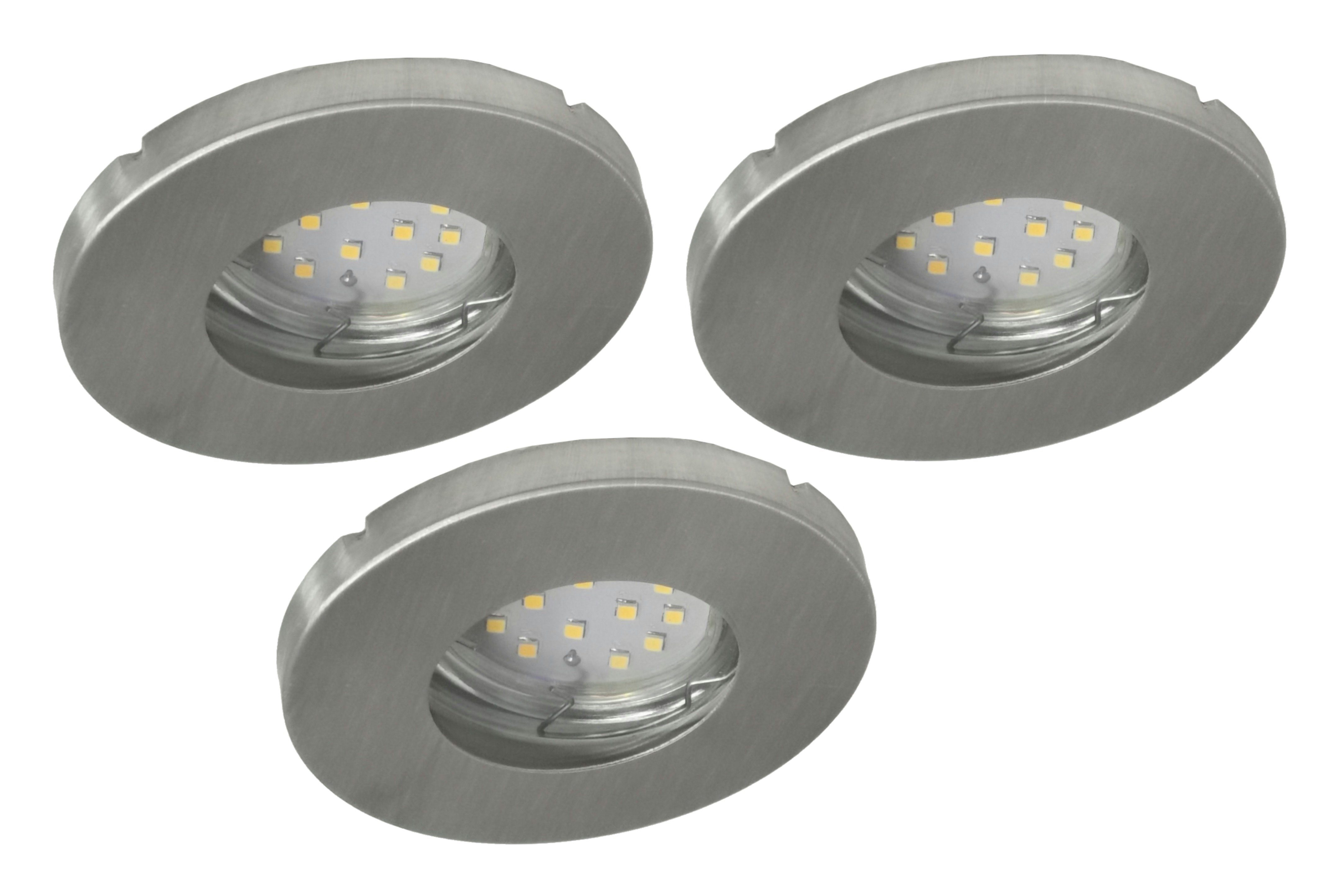 TRANGO LED Einbauleuchte, 3er Set IP65 LED Einbaustrahler 6729IP65-039-5WAK ALU gebürstet inkl. 3x 5 Watt GU10 LED Leuchtmittel 3000K warmweiß & GU10 Fassung, Außen, Bad, Badleuchte, Deckenleuchte, Deckenstrahler