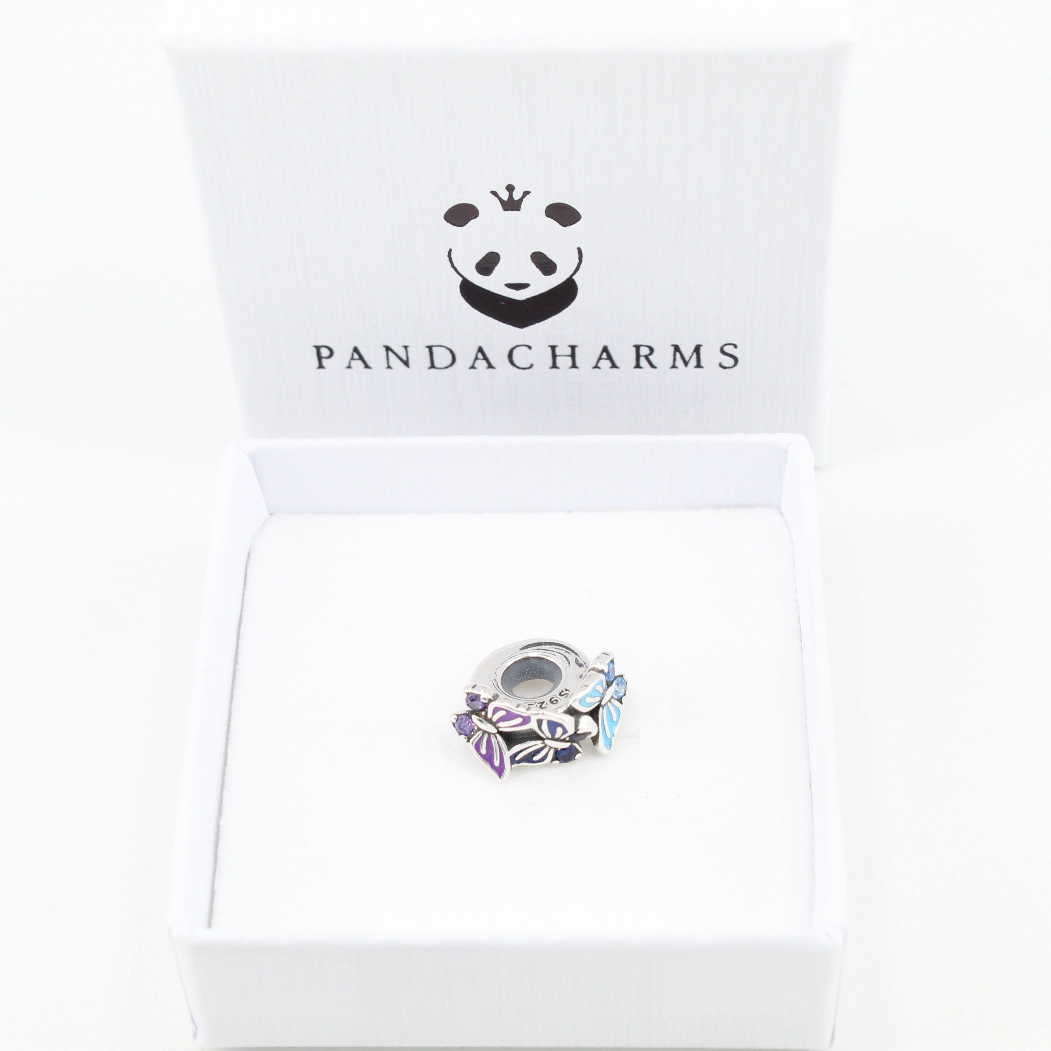 PANDACHARMS Bead Bunte Schmetterlinge Zwischenelement Stopper Charm, Silber, Zirkonia – Bild 2 von 3