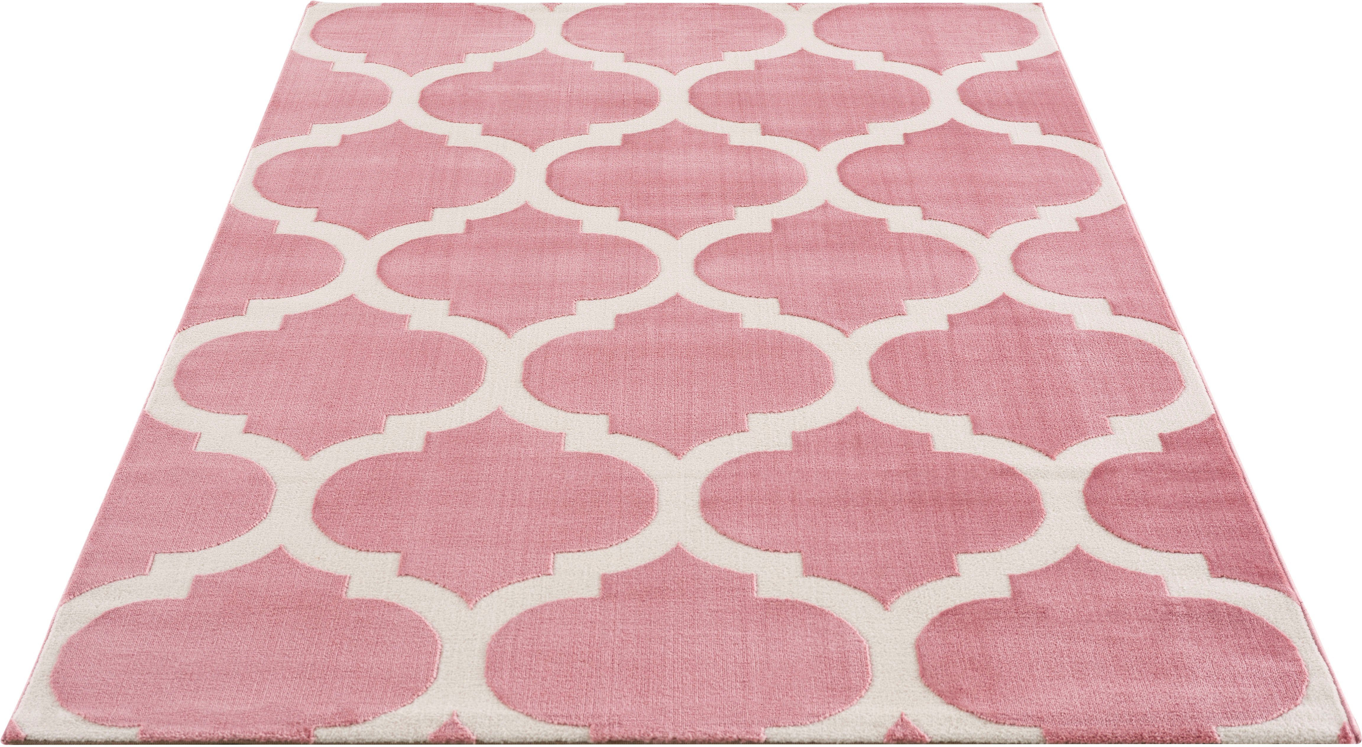 Teppich Fenris, Home affaire, rechteckig, Höhe: 12 mm, Konturenschnitt, 3D-Design, flacher Teppich, Kurzflor, weich, elegant rosa