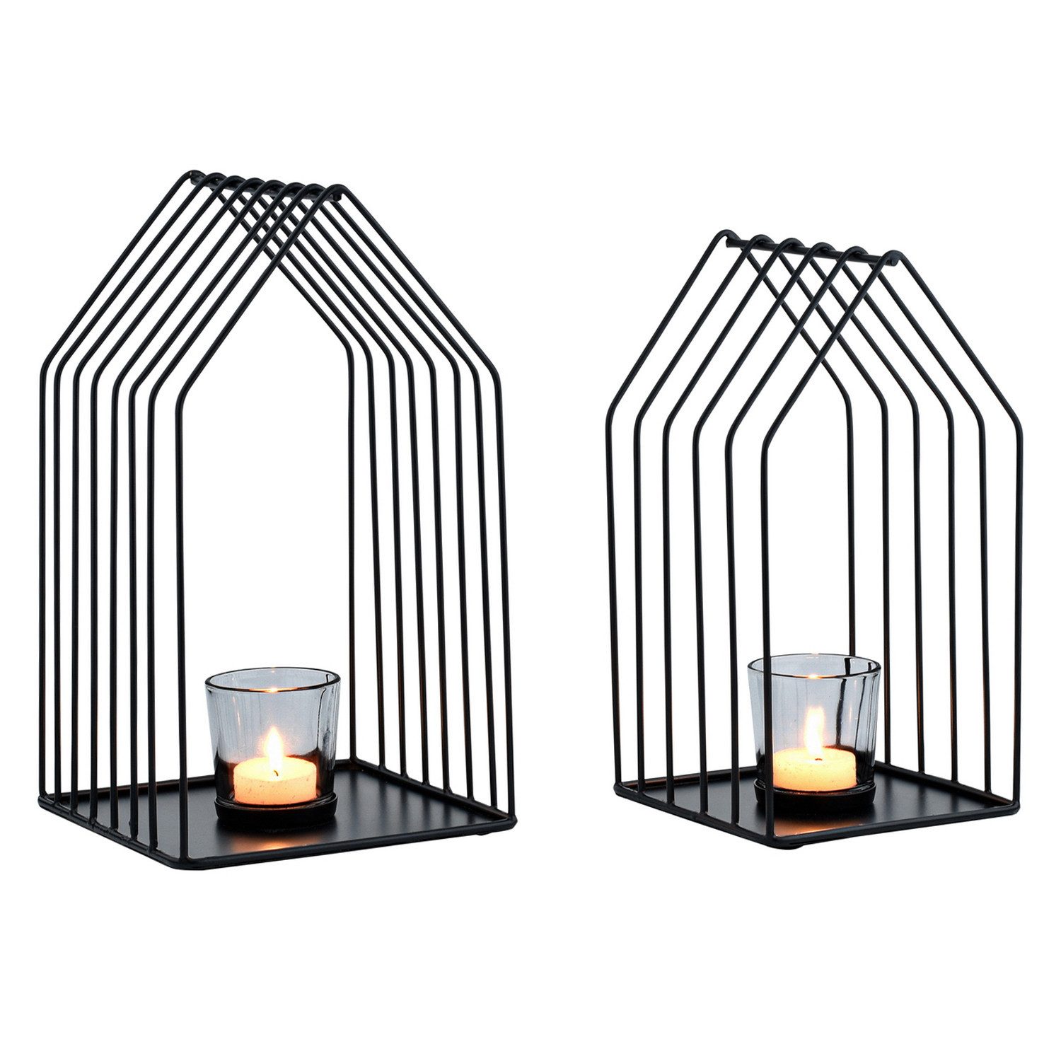 Marrakesch Orient & Mediterran Interior Teelichthalter 2er Set Skandinavische Deko Windlicht Teelichthalter Carlon Schwarz (2 St), Teelichthalter mit Glaseinsatz