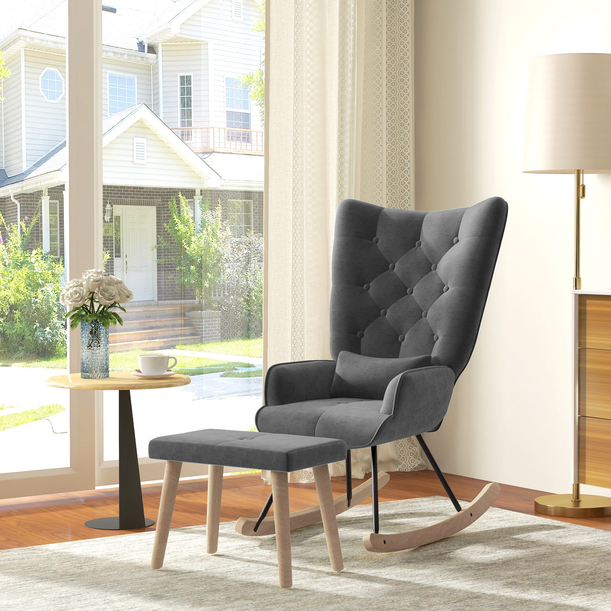 HOMCOM Relaxsessel Ohrensessel mit Hocker, Kissen, Samtoptik (Polsterstuhl, günstig online kaufen