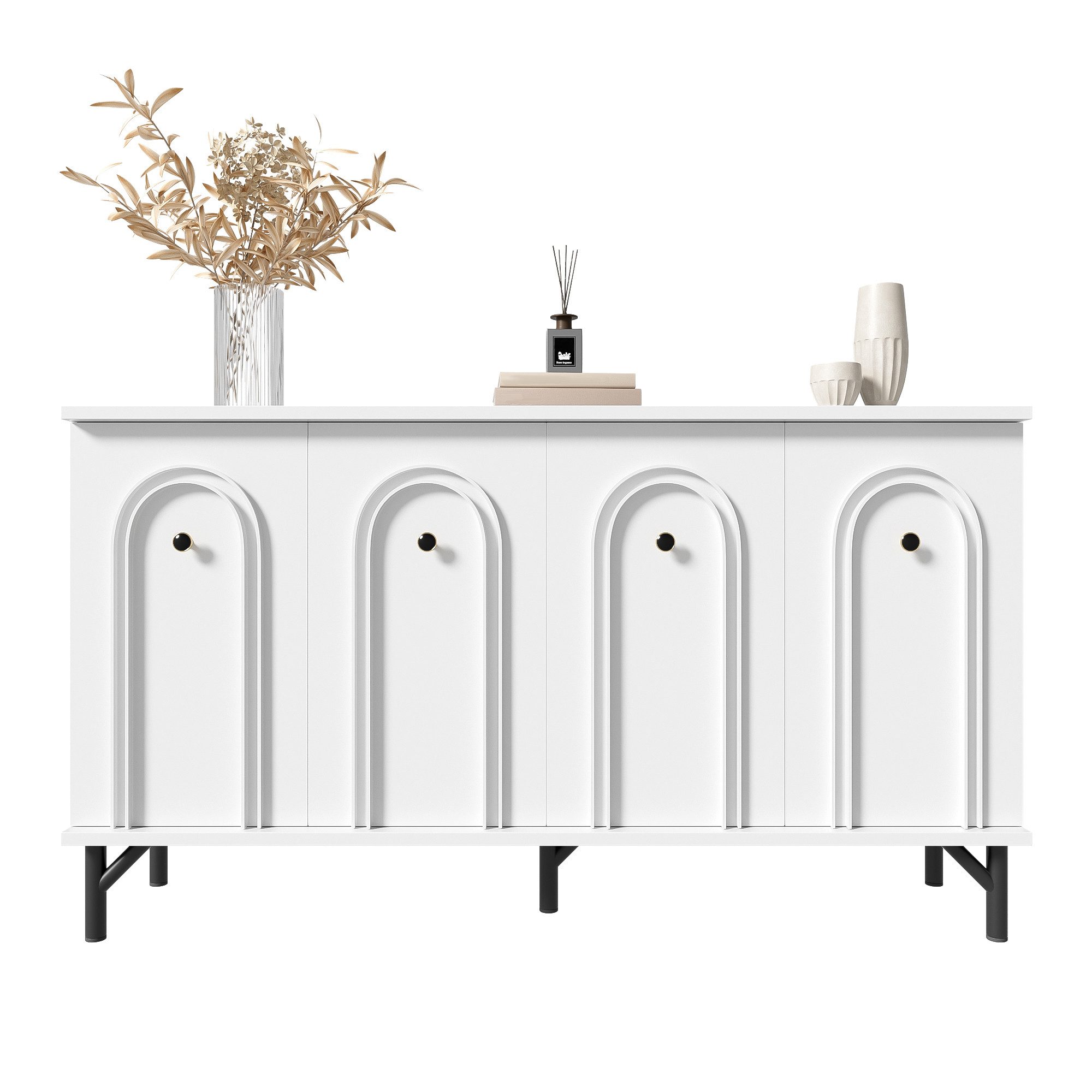 MC Star Sideboard Stilvolles Design, 3D-Bogenfront, verstellbare Einlegeböden (Vielseitiger Stauraum für Wohnzimmer, Esszimmer und Flur)