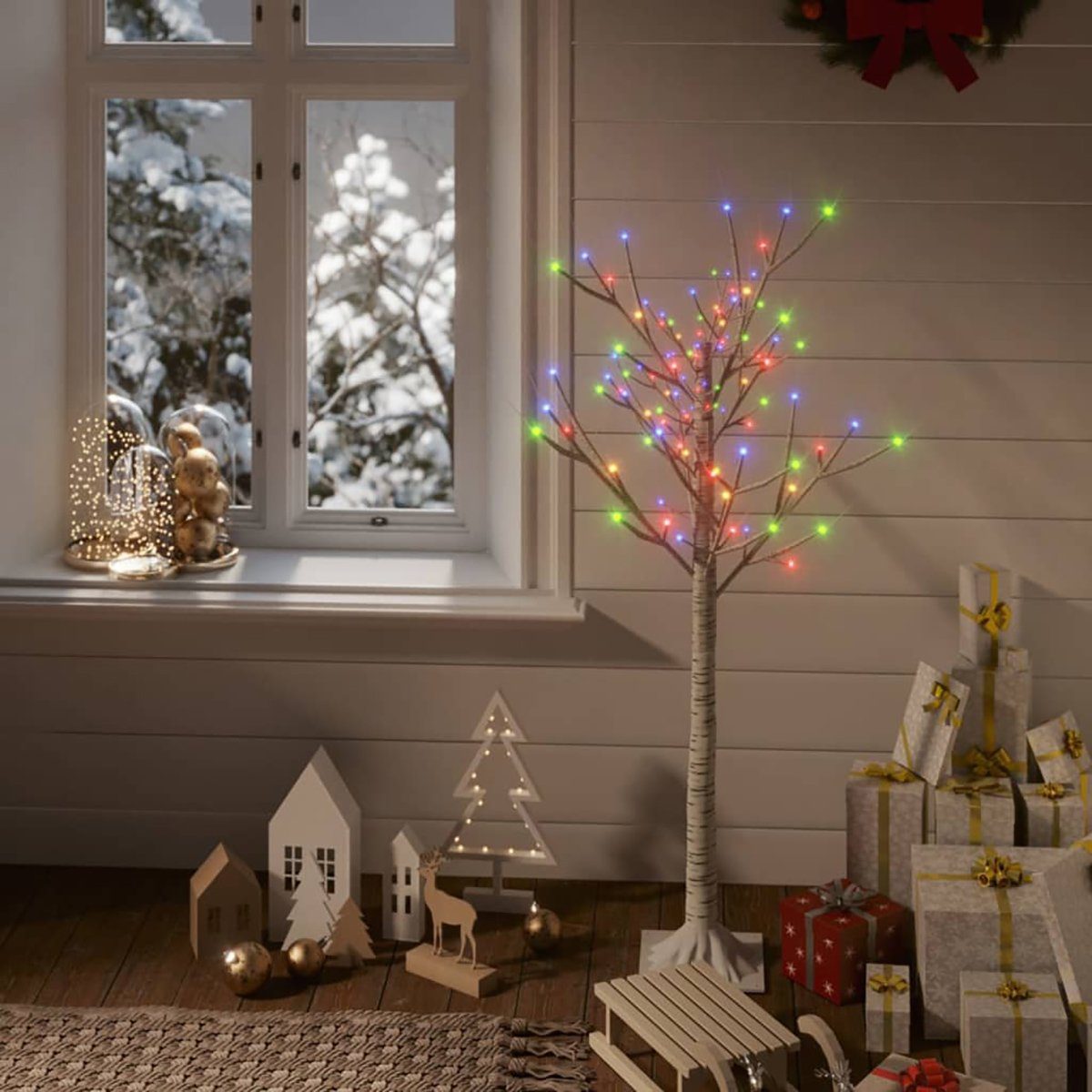 DOTMALL Christbaumständer Weihnachtsbaum 120 LEDs Bunt Weide Indoor Outdoor 1,2m