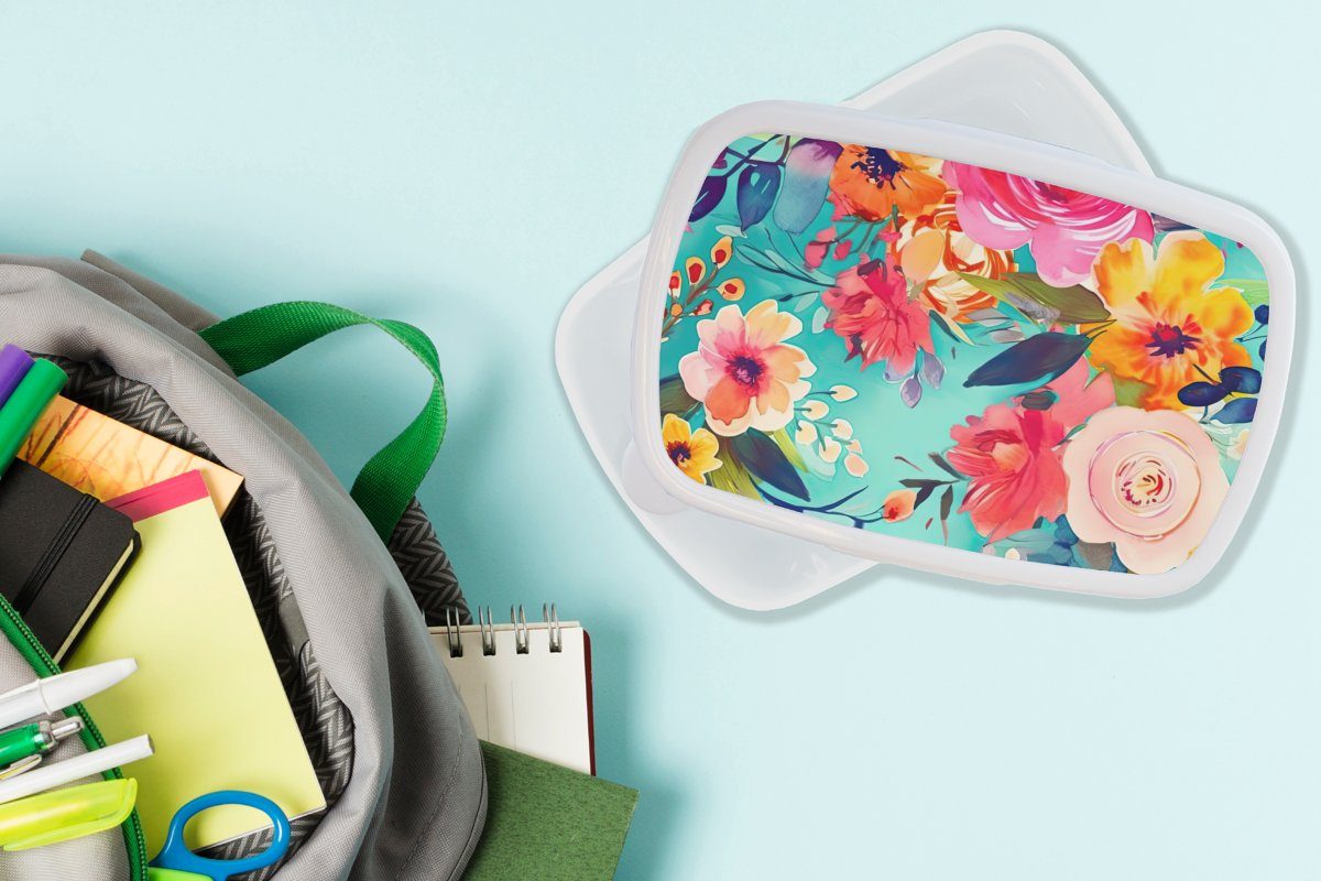 für Ölfarben Erwachsene, - - Lunchbox Kunststoff, Mädchen Jungs Brotdose, Natur, Blumen MuchoWow (2-tlg), für Kinder und und Brotbox weiß