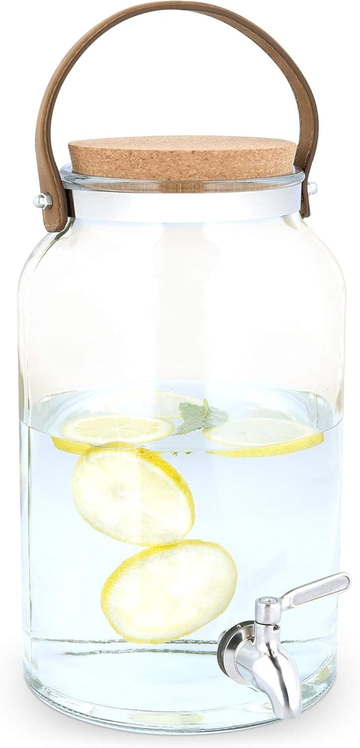 Navaris Getränkespender Navaris Getränkespender 5,6L Glas mit Edelstahlhahn & Holzständer
