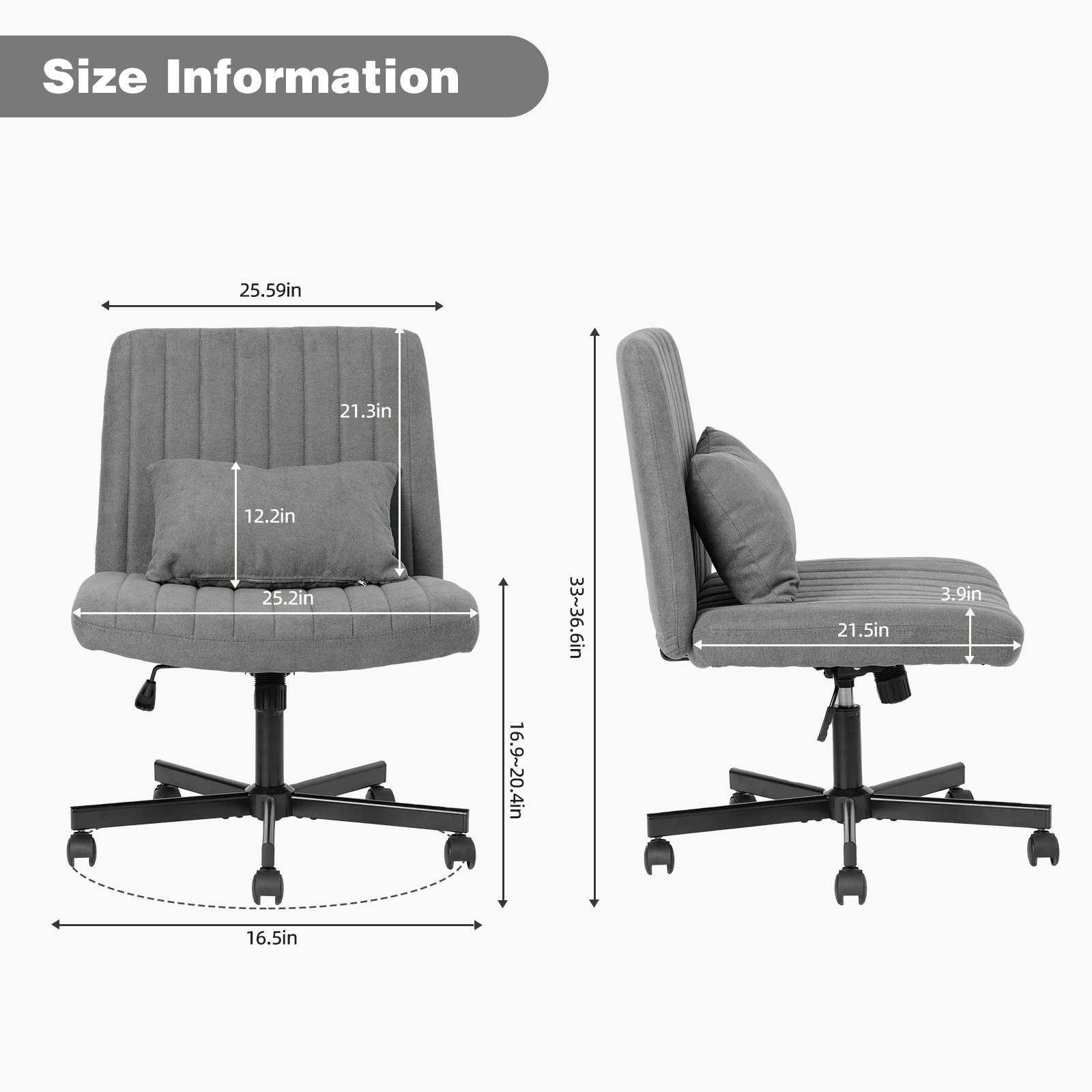 HAUSS SPOLE Relaxsessel Bürostuhl mit Rollen,Drehstuhl Loungesessel mit Kissen,Dunkelgrau (Home-Office Schreibtischstuhl Arbeitsstuhl), mit Polsterkissen für Arbeitszimmer & Wohnzimmer