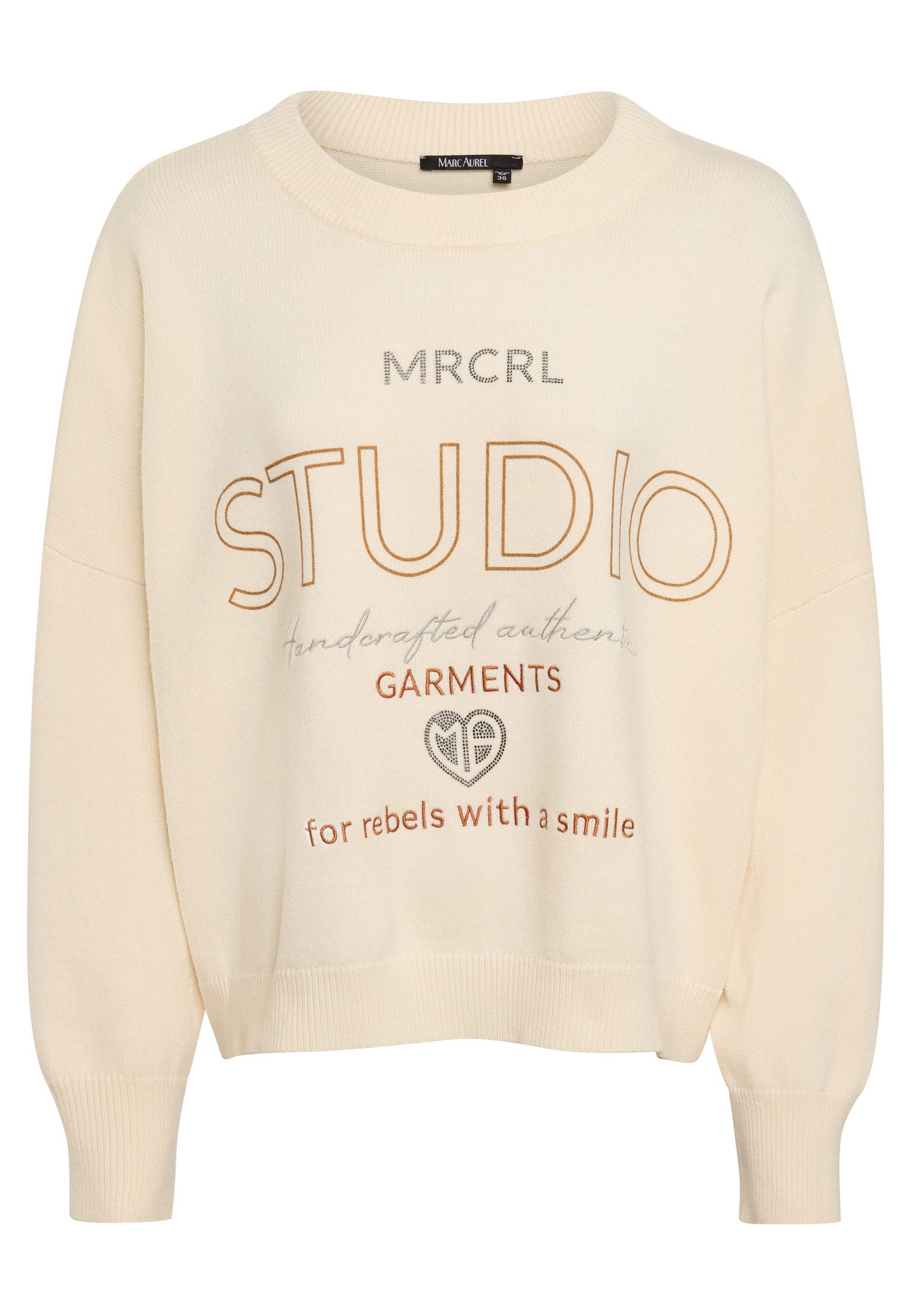 MARC AUREL Rundhalspullover mit Logo Stickerei