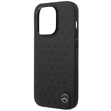 Mercedes Handyhülle Case iPhone 14 Pro Echtleder geprägt schwarz Logo 6,1 Zoll, Kantenschutz