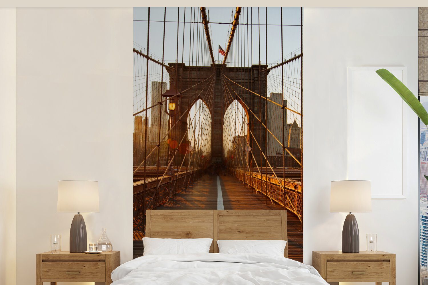 MuchoWow Fototapete Brooklyn Bridge in New York bei Sonnenuntergang, Matt, bedruckt, (2 St), Vliestapete für Wohnzimmer Schlafzimmer Küche, Fototapete