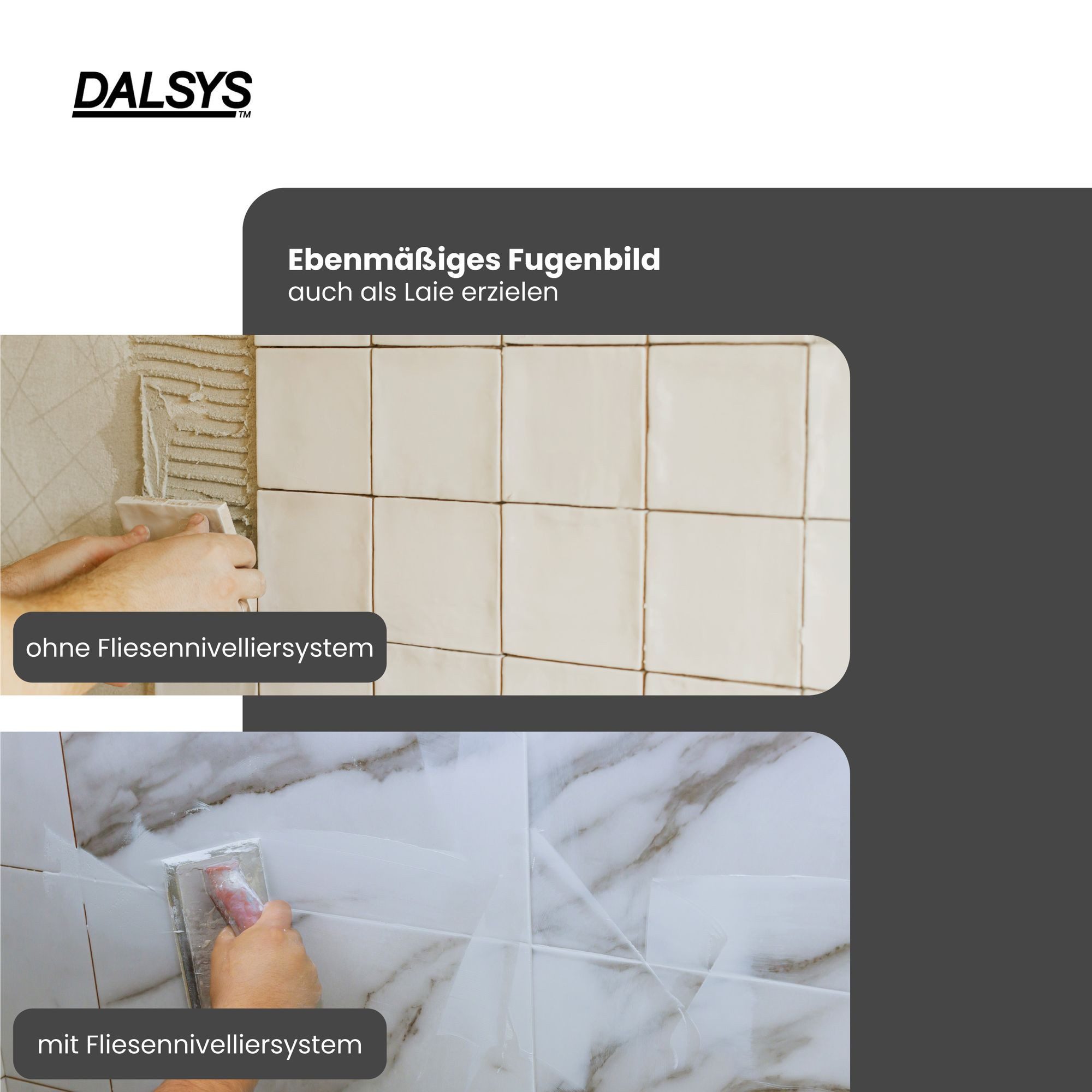 Dalsys Nivelliersystem für Fliesen enthält (2mm) Set 1000 Laschen + 300 Hauben, 1300-St., Fliesenleger Werkzeug für präzises Fugenbild) Gewindelaschen, Zughaube – Bild 3 von 5