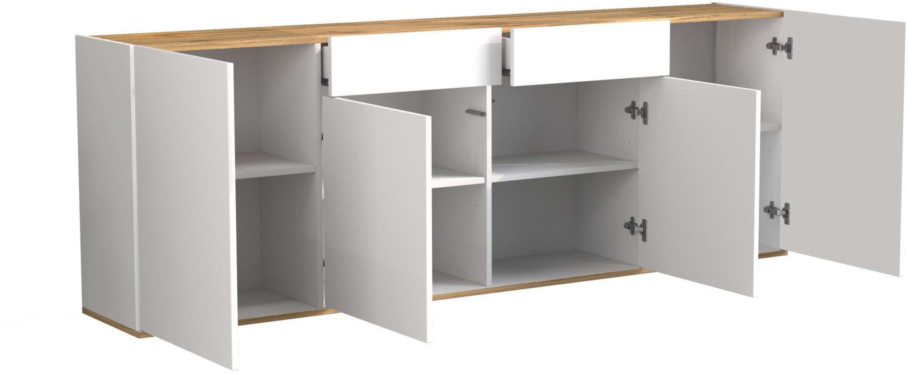 OTTO home Sideboard GARDA, Kommode, Schrank, untere Türen mit Push-to-Open, Made in Italy (1 St), Hochglanzlackierte Fronten, 4 Türen, 2 Schubladen, grifflos, B 200 cm