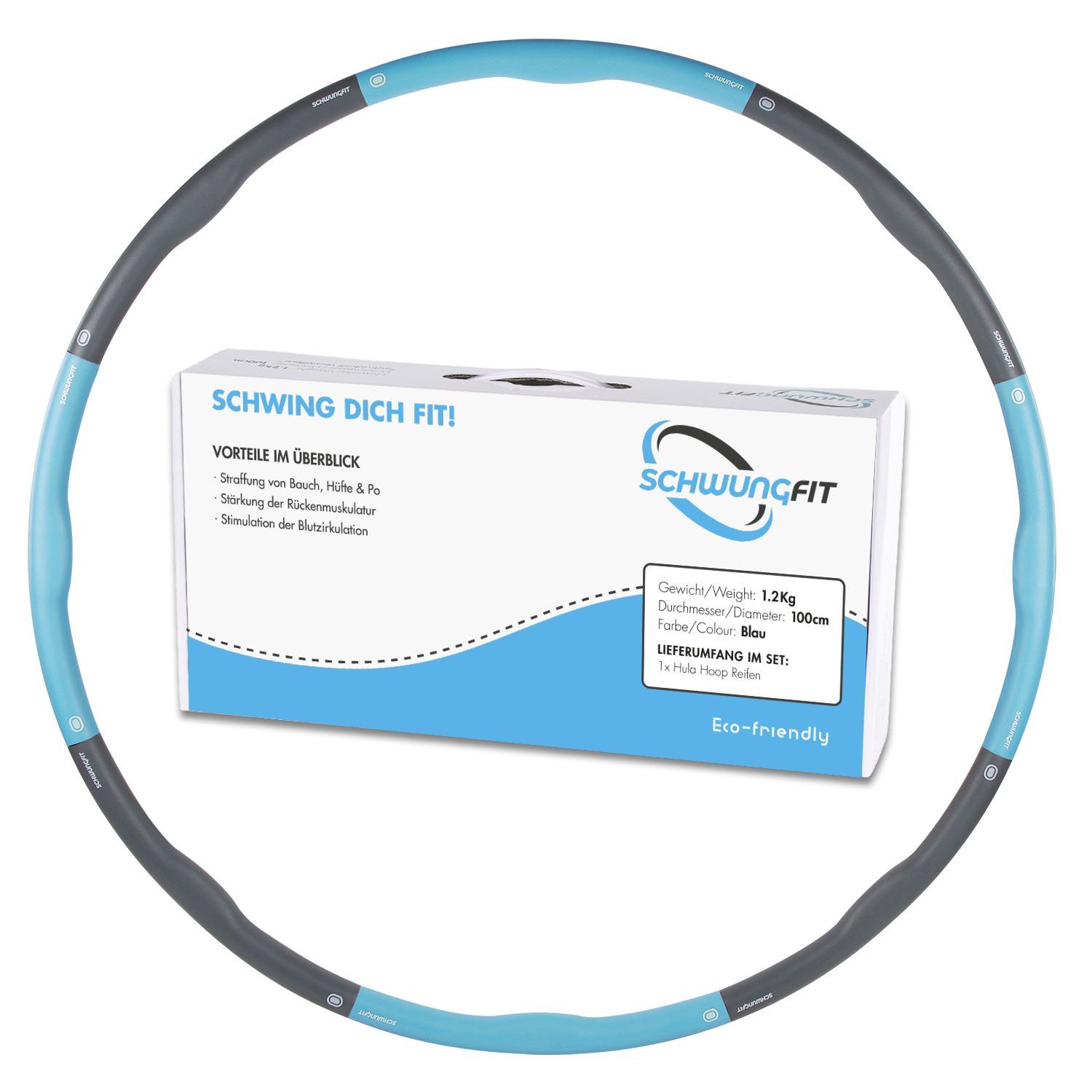 Schwungfit Hula-Hoop-Reifen 1,2Kg Wellendesign, 100cm Durchmesser, Gelenke mit Schaumstoff Polster