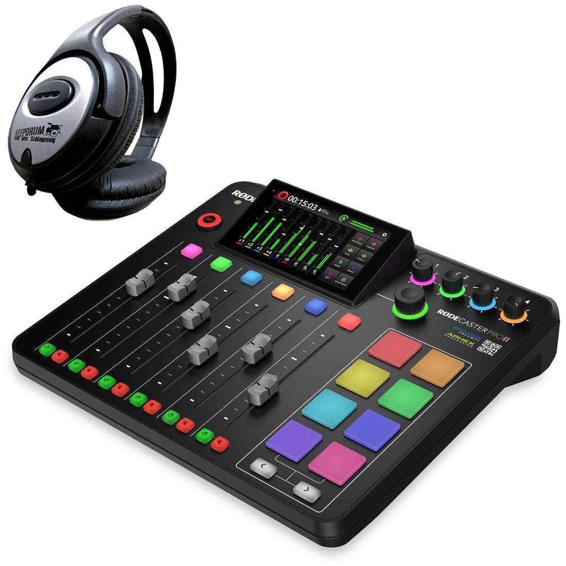 Rode Rodecaster Pro II Podcast Station mit Kopfhörer Digitales Aufnahmegerät