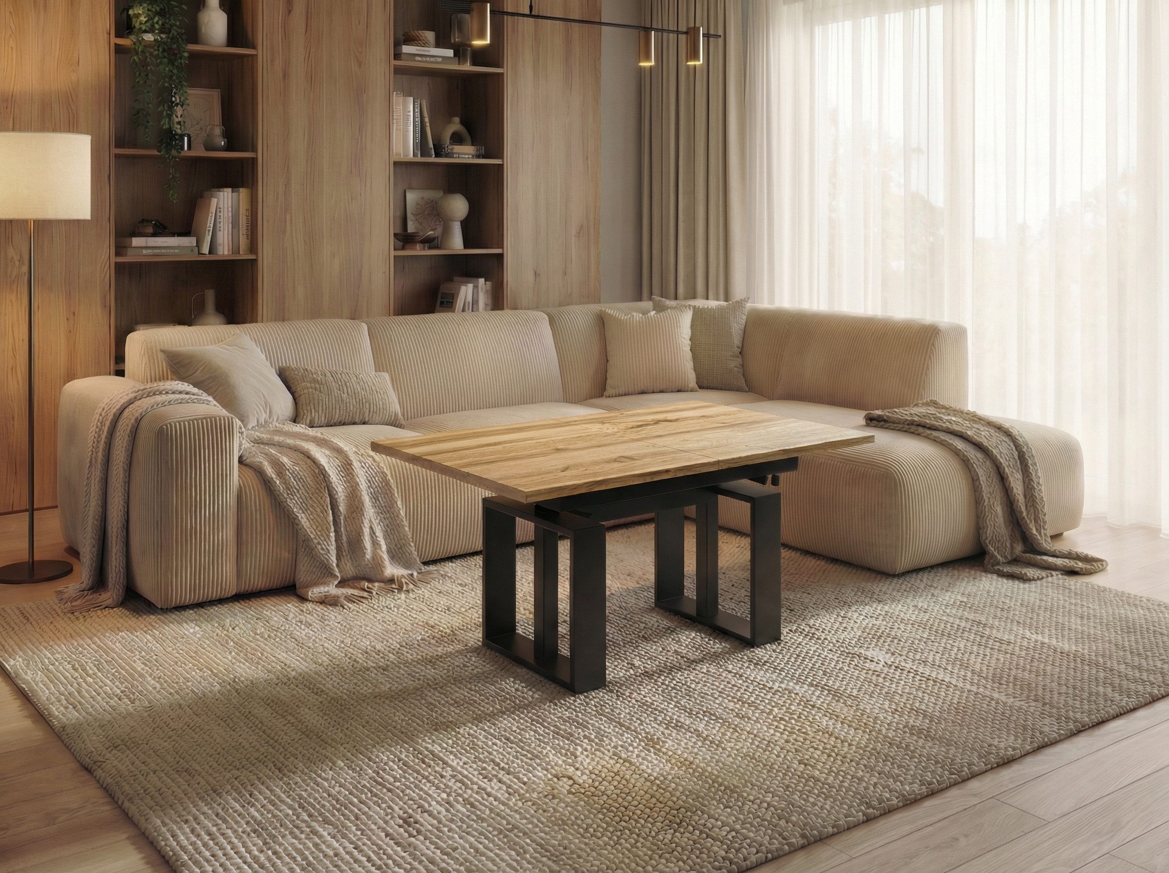 Endo-Moebel Couchtisch Empoli - ausziehbar 110-170cm und höhenverstellbar Doppellift Metall, Couch- & Esstisch, modern Design, Wohnzimmertisch, Multifunktionstisch