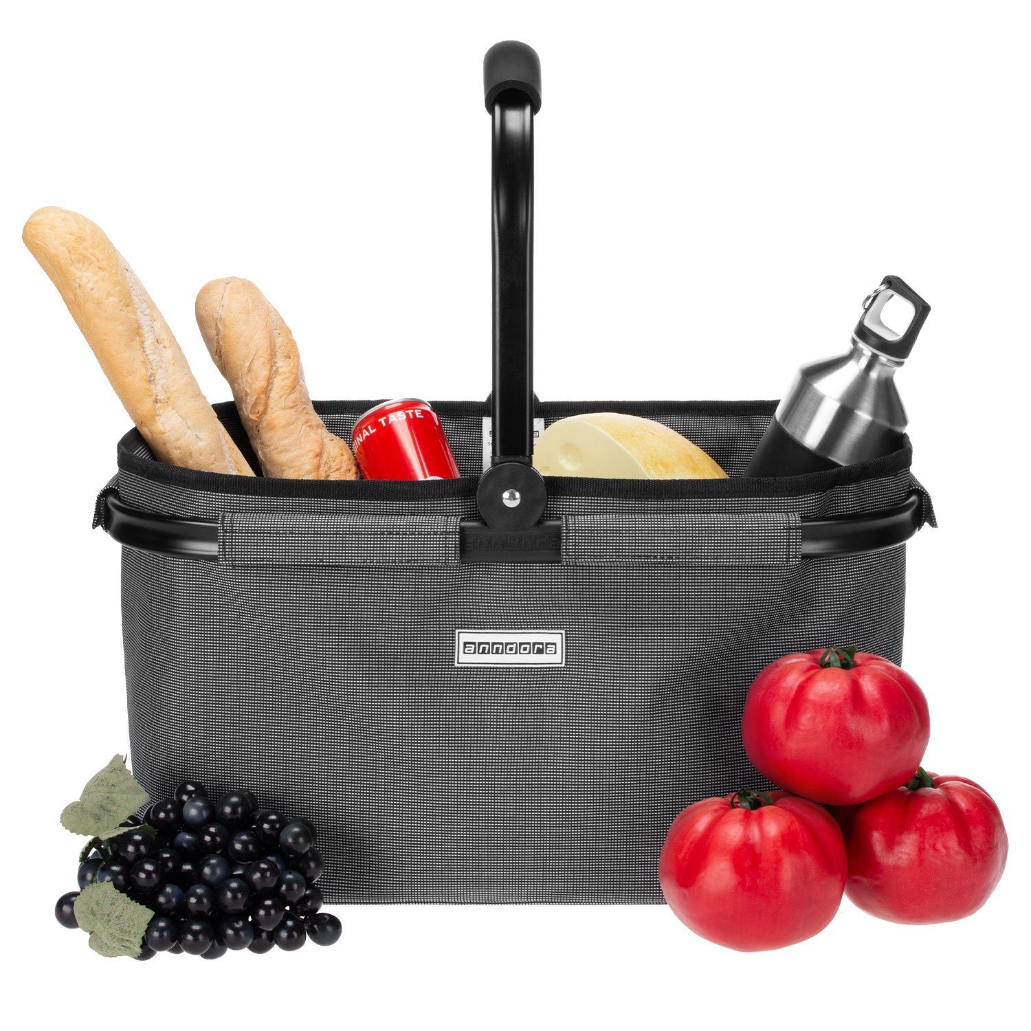 anndora Einkaufskorb mit stabilem Aluminiumrahmen, 22 l, Stoff durch Klettverschluss leicht abnehmbar zum Reinigen