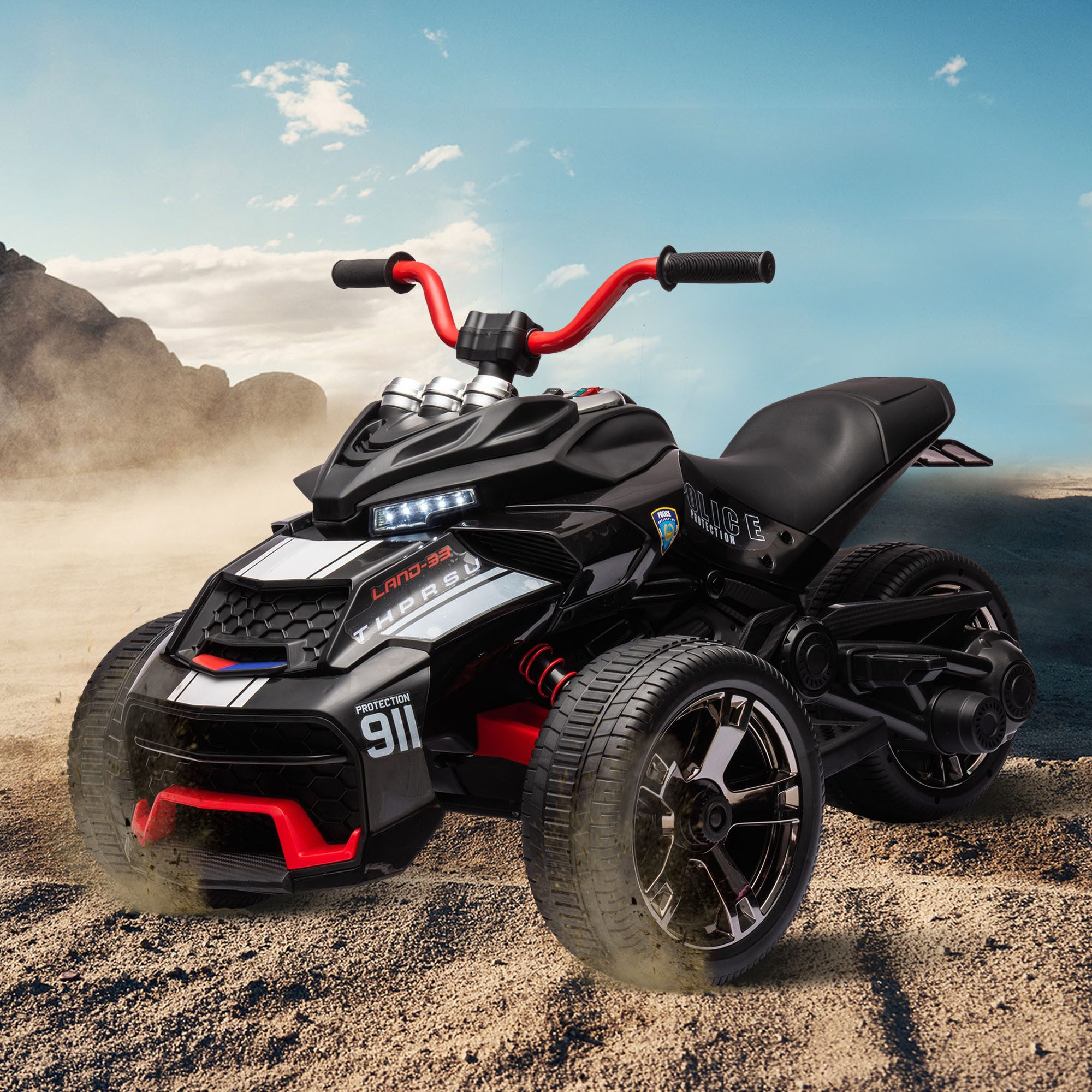 Merax Elektro-Kindermotorrad ATV mit 3 Rädern und Musik, Belastbarkeit 30 kg, Elektromotorrad mit Bluetooth, Kinderdreirad mit 2 Motoren