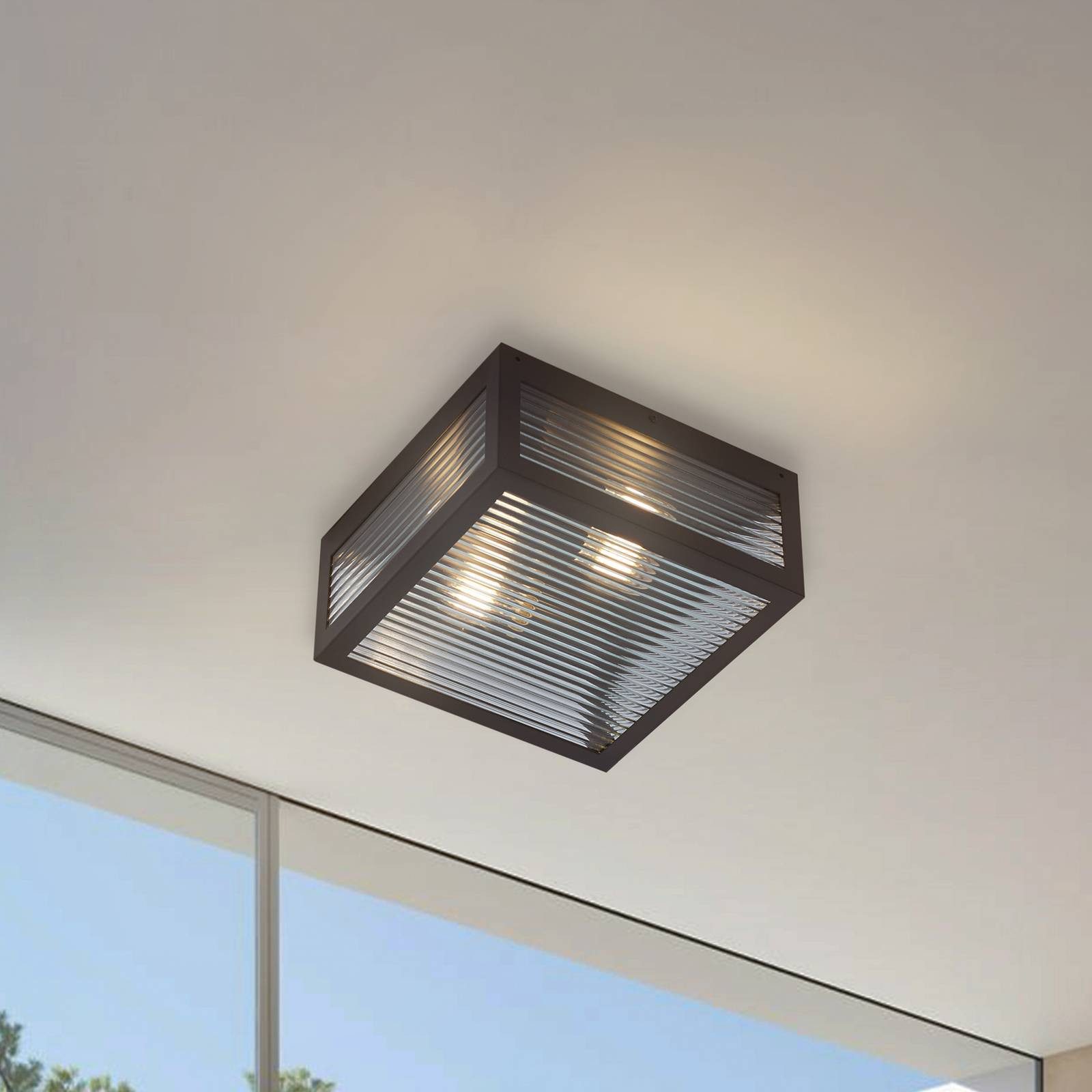 Lindby Außen-Deckenleuchte Bolgar, Metall, Schwarz IP44, 2 x 15 W LED