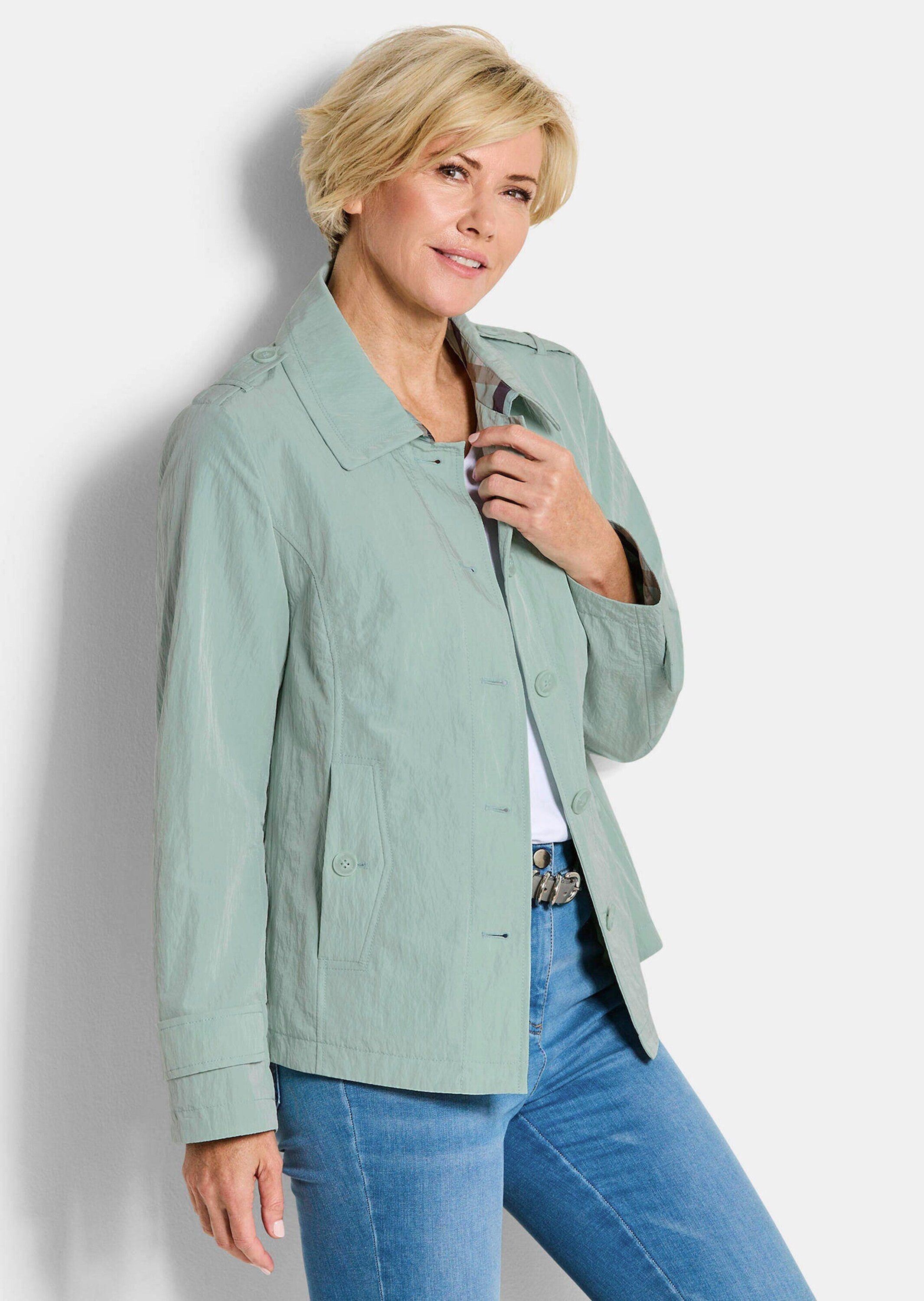 GOLDNER Allwetterjacke Übergangsjacke mit Crash-Optik Kurzmantel mit Umlegekragen, Wiener Nähten, Taschen und Langarm