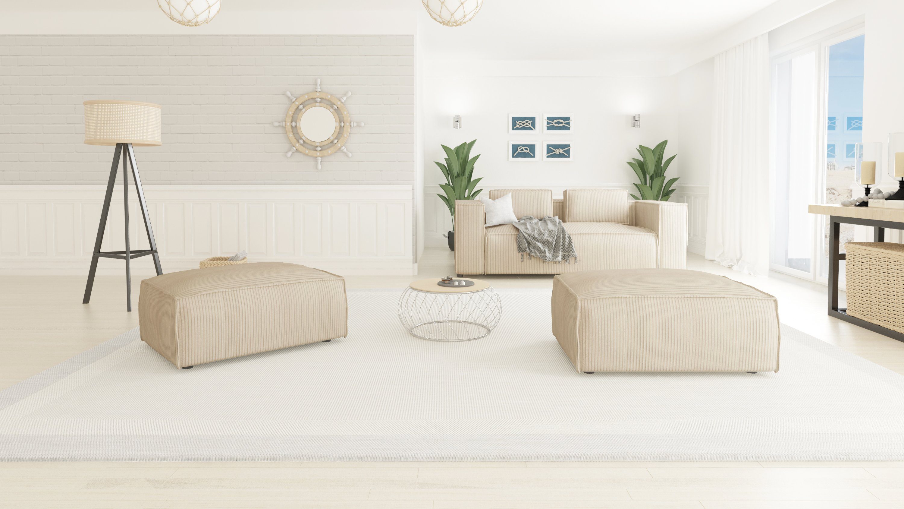 S-Style Möbel Polsterhocker Renne aus Cord mit weichem Sitz (1 St), mit Wellenfederung