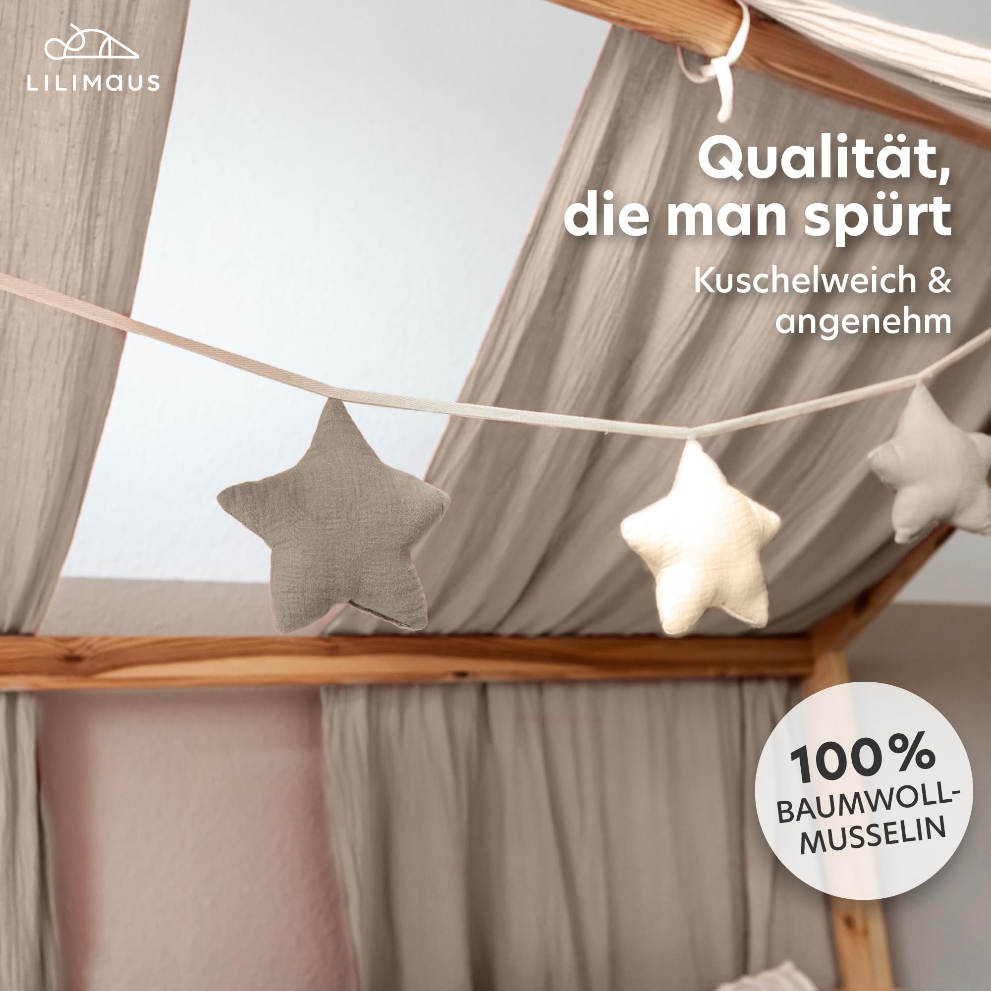 lilimaus Wimpelkette Sternenkette für Kinderzimmer - handgenähte Stoff-Girlande, handgefertigte Stoff-Girlande ca. 300 cm - Wimpel oder Sterne