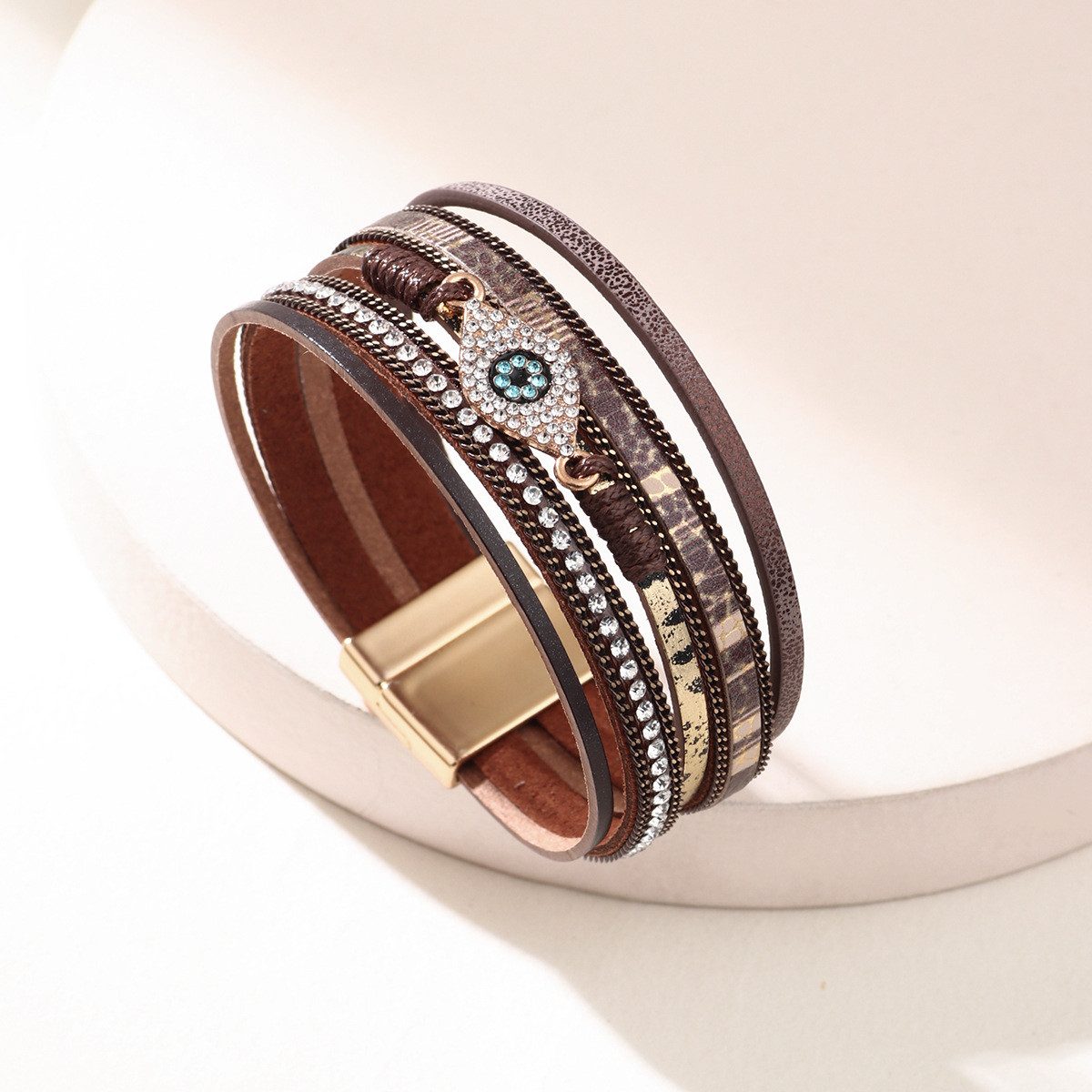 THE FASHION HOUSE Lederarmband Damen Braun mit Strass & Auge-Anhänger – Mag günstig online kaufen