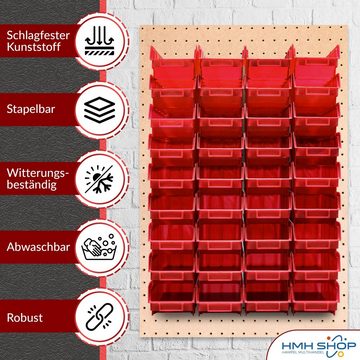 HMH Stapelbox 20 rote Stapelboxen Розмір 2 Rot Sichtlagerkästen Sortierkisten, Stapelbar, Beschriftungs-Fach