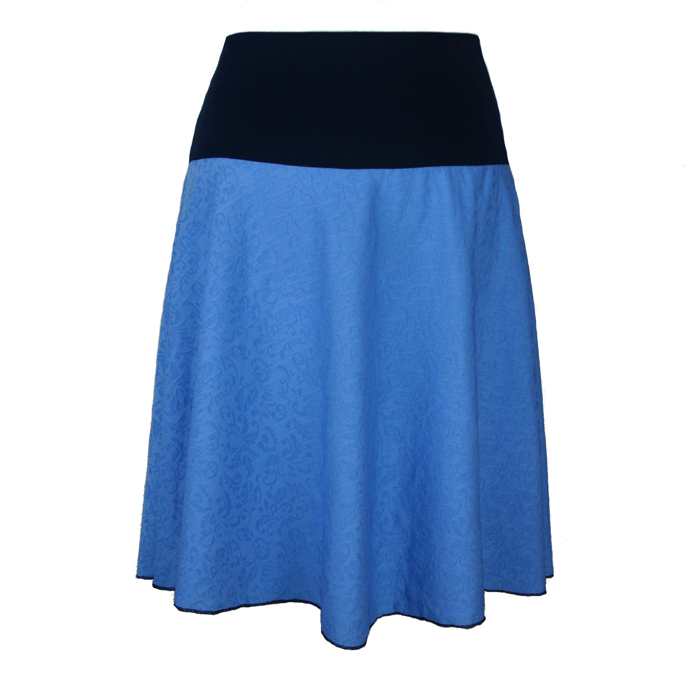 dunkle design A-Linien-Rock Jacquard Jersey Blau Creme Orange elastischer Bund