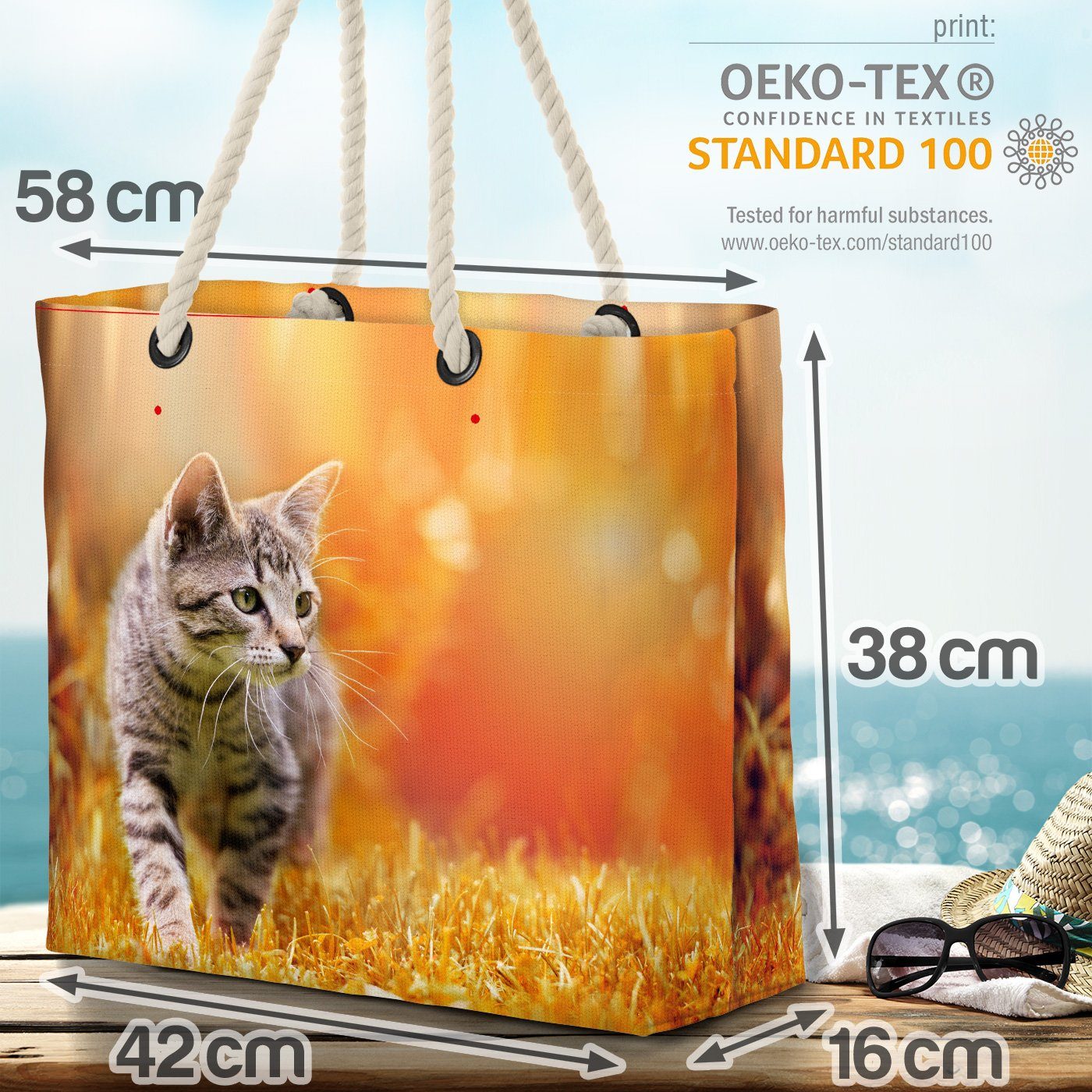VOID Strandtasche Katze (1-tlg), Tier Bag Haustier getigert Kätzchen Hauskatze Beach Kartäuser Scottish