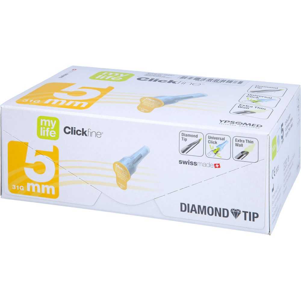 Lanzetten mylife Clickfine DiamondTip Pen-Nadeln, 100 St., Spar-Set, kompatibel mit allen Injektionspens, 100 tlg., schmerzarme Insulin Pen Nadeln mit Dünnwandtechnologie