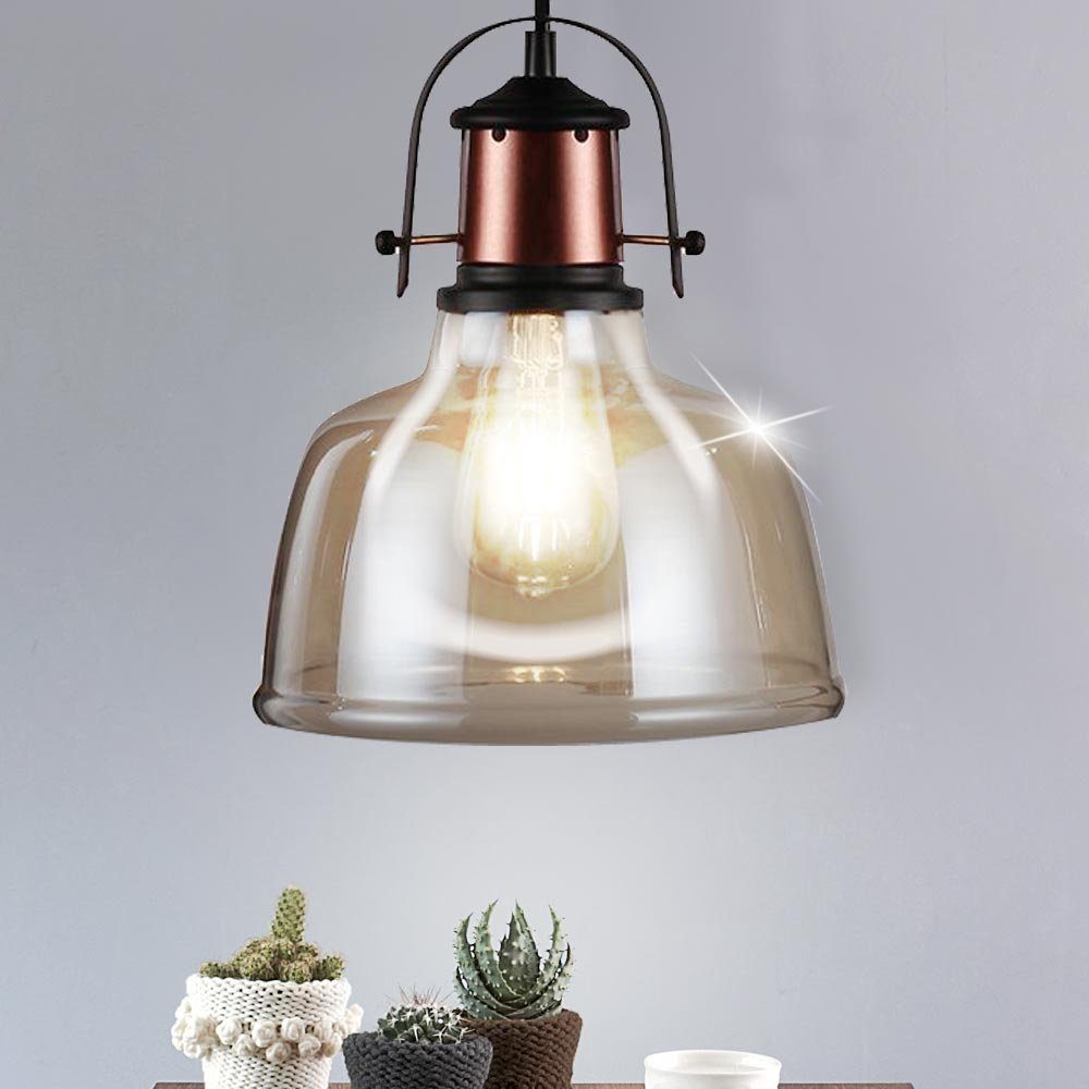 etc-shop LED Pendelleuchte, Leuchtmittel inklusive, Farbwechsel, Decken Warmweiß, Set Hänge Leuchte Pendel Vintage Lampe im Glas Fernbedienung