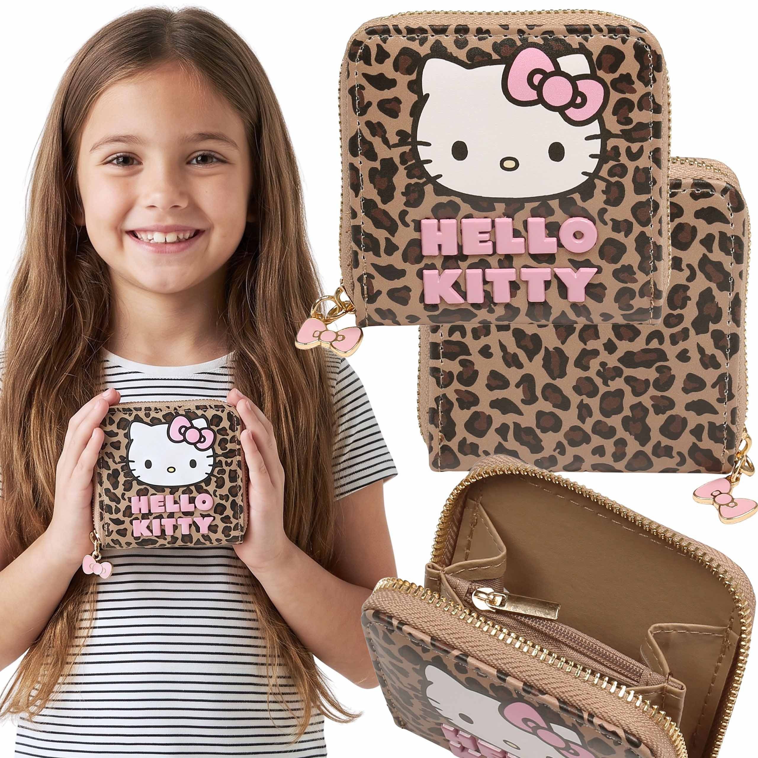 Sarcia.eu Mini Geldbörse Hello Kitty Geldbörse mit Leopardenmuster und Reißverschluss, 9 × 9 cm