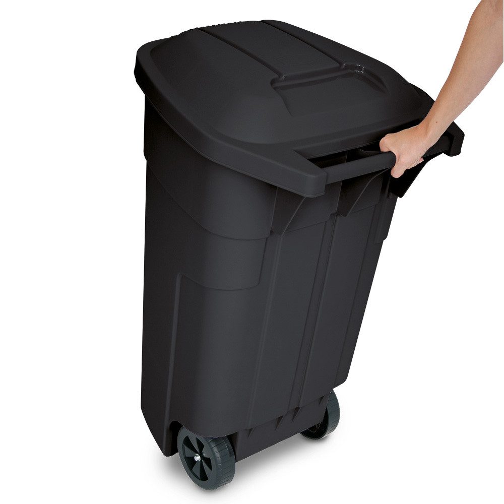 BRB-Lagertechnik Mülleimer Wertstoffsammler, Inhalt 100 Liter, Korpus anthrazit, Fahrbare Tonne aus robustem Polypropylen-Kunststoff (PP)