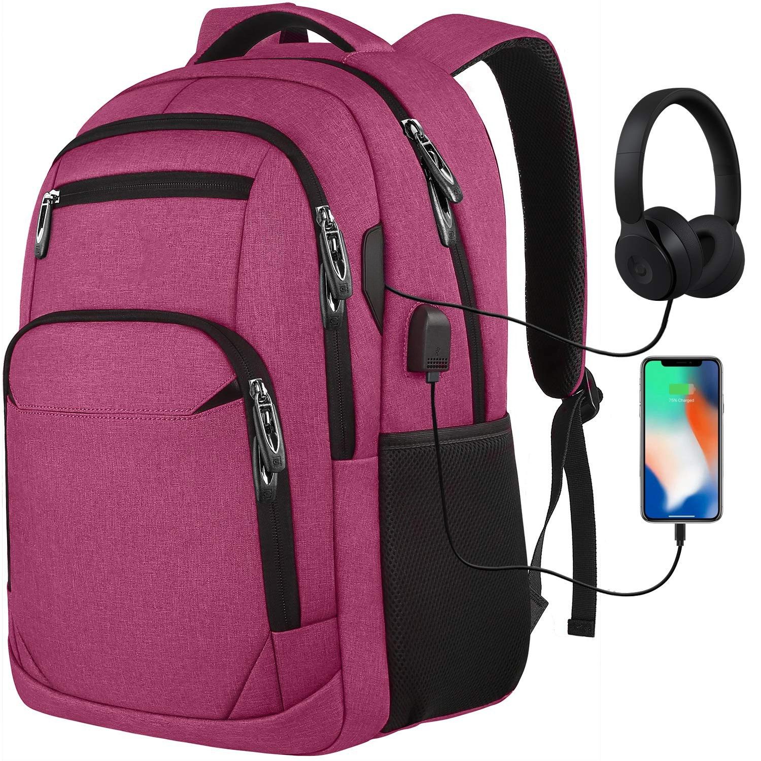REDOM Laptoprucksack Laptop Rucksack Rucksäcke Schulrucksack Wasserbeständig Laptoptasche (Laptop Notebook Tasche Schule Uni Rucksack, 1-tlg., Anti-Diebstahl, Backpack mit Laptopfach, Sportrucksack, mit USB-Anschluss), fur Herren Damen Jungen Teenager Freizeit Arbeit Business Reisen